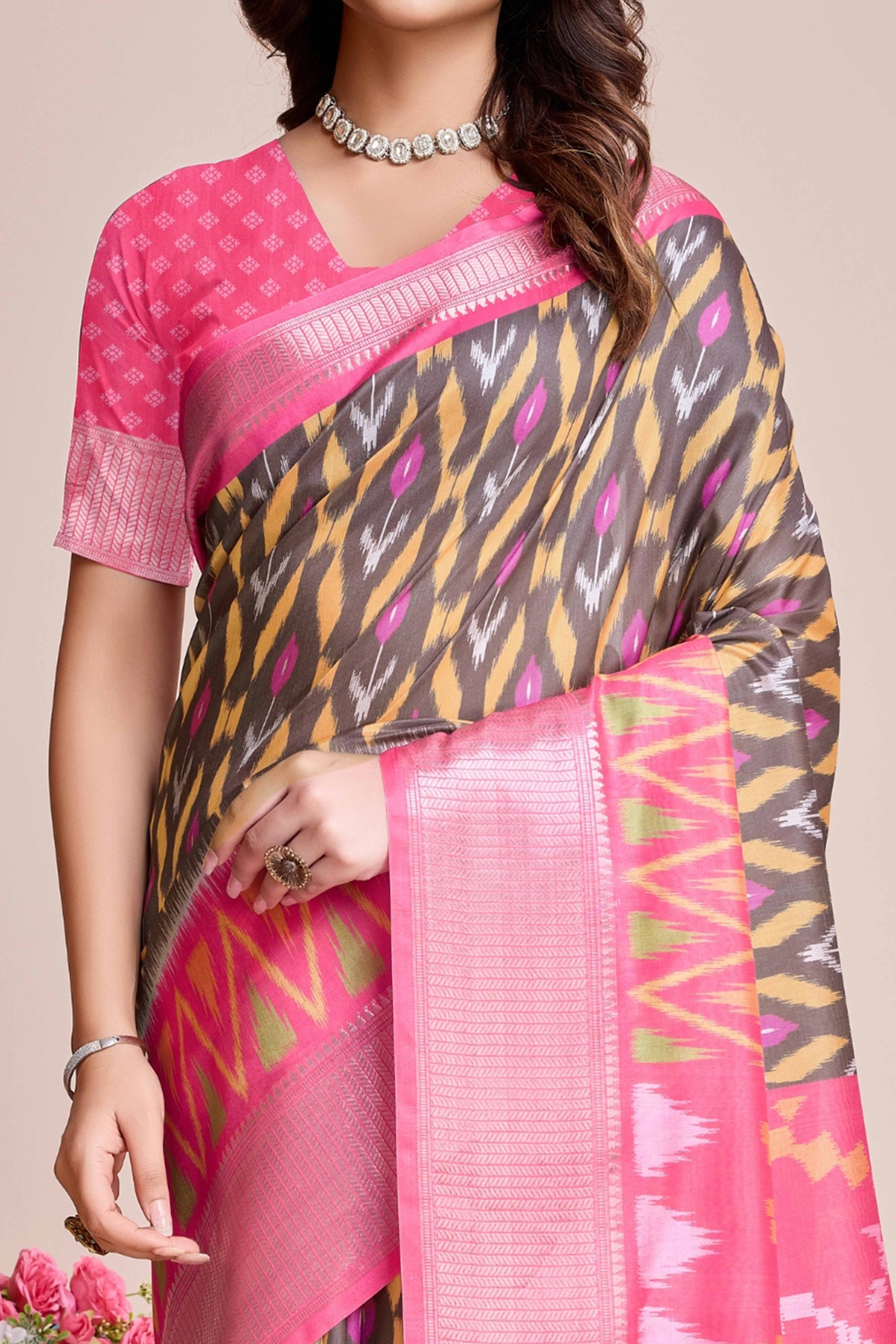 Brown Patola Printed Dola Silk Saree - Image 2