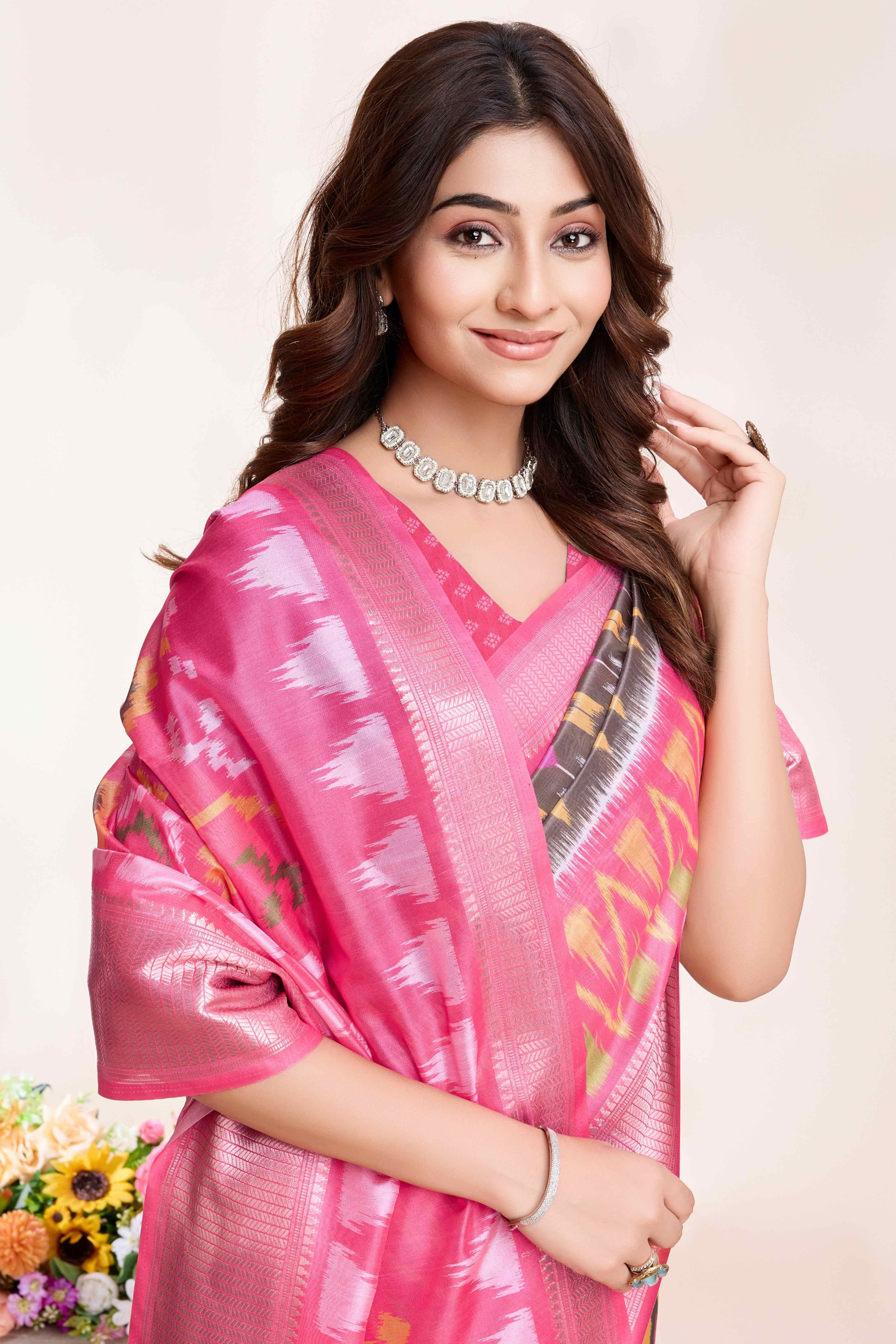 Brown Patola Printed Dola Silk Saree - Image 4