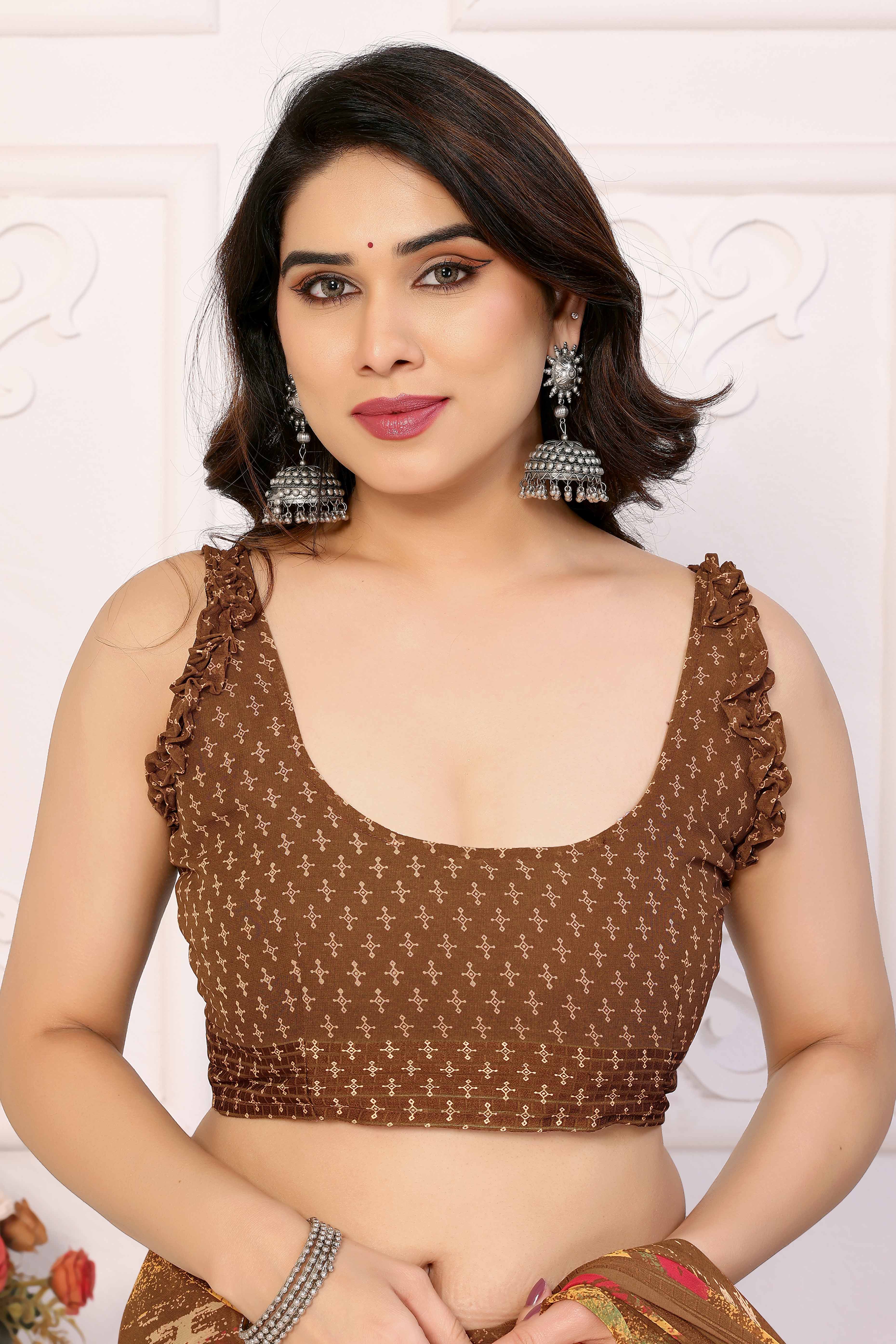 Brown Printed Georgette Saree Saree With Tassels - Image 5