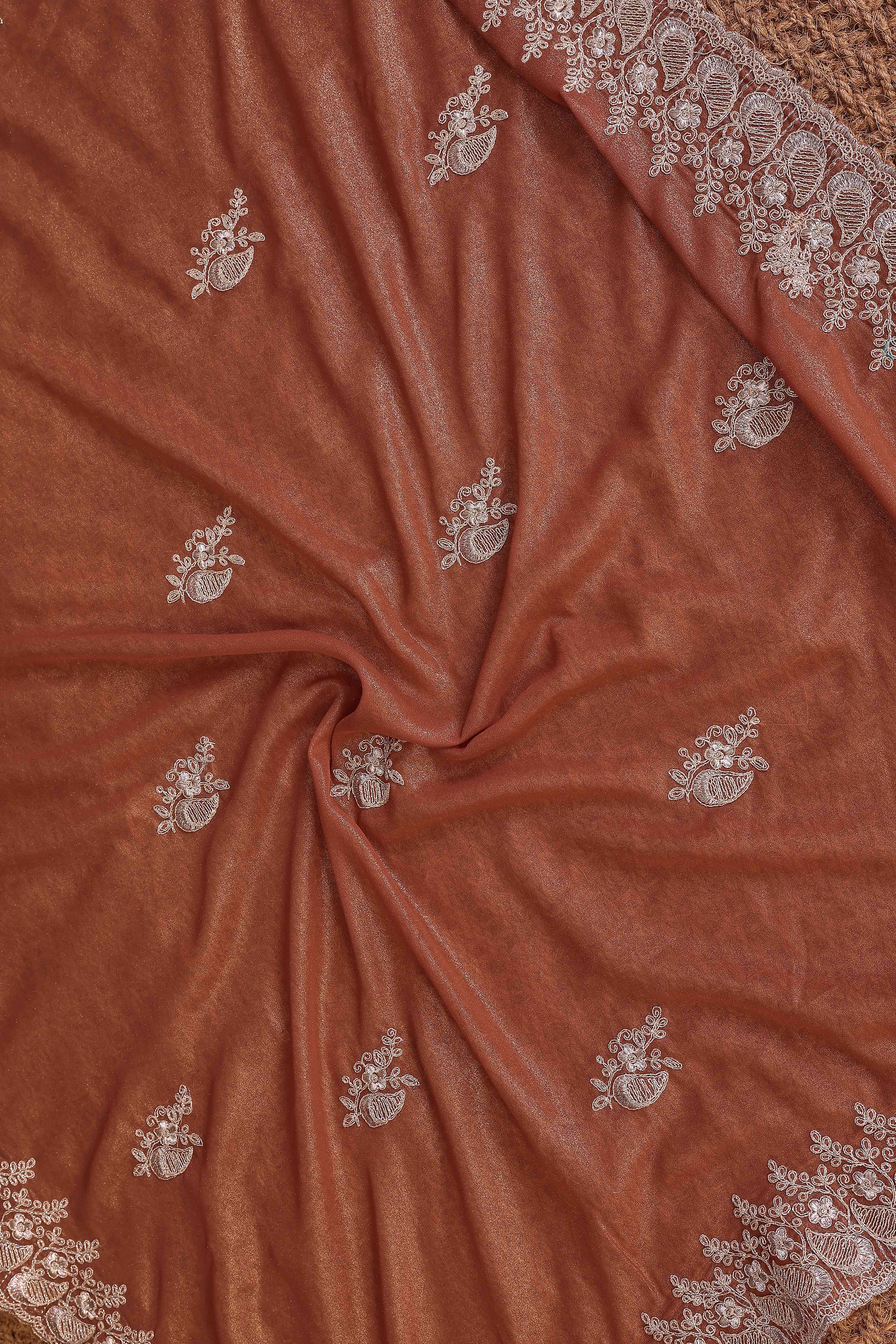 Brown Thread Work Embroidered Georgette Partywear Saree with Classic Designer Appeal - Image 8