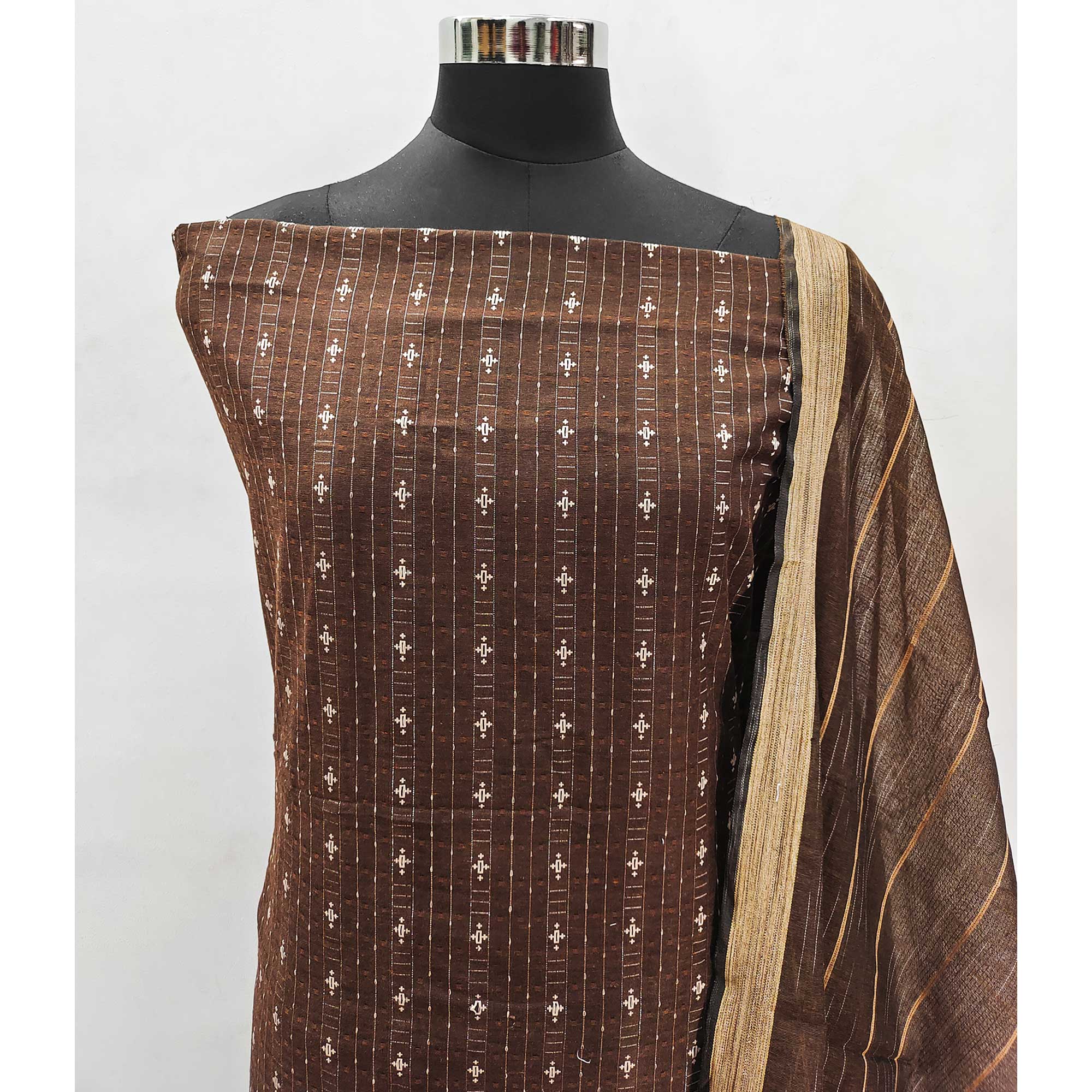 Brown Woven Pure Cotton Dress Material - Image 4