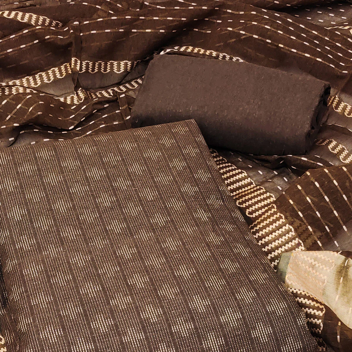 Brown Woven Pure Cotton Dress Material - Image 2