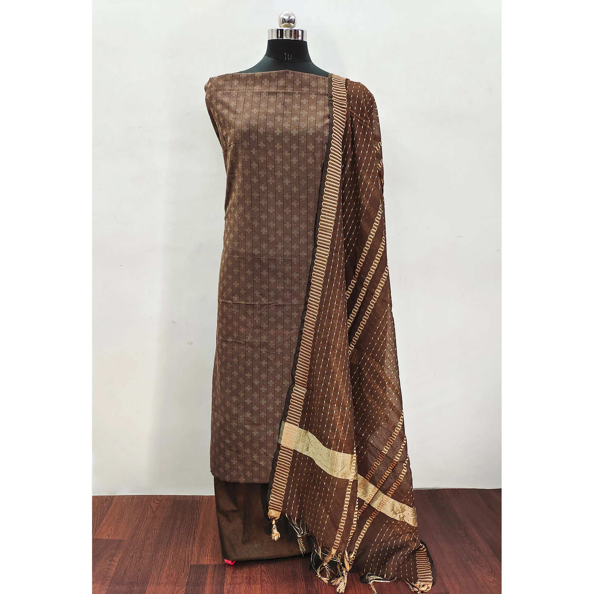 Brown Woven Pure Cotton Dress Material - Image 3