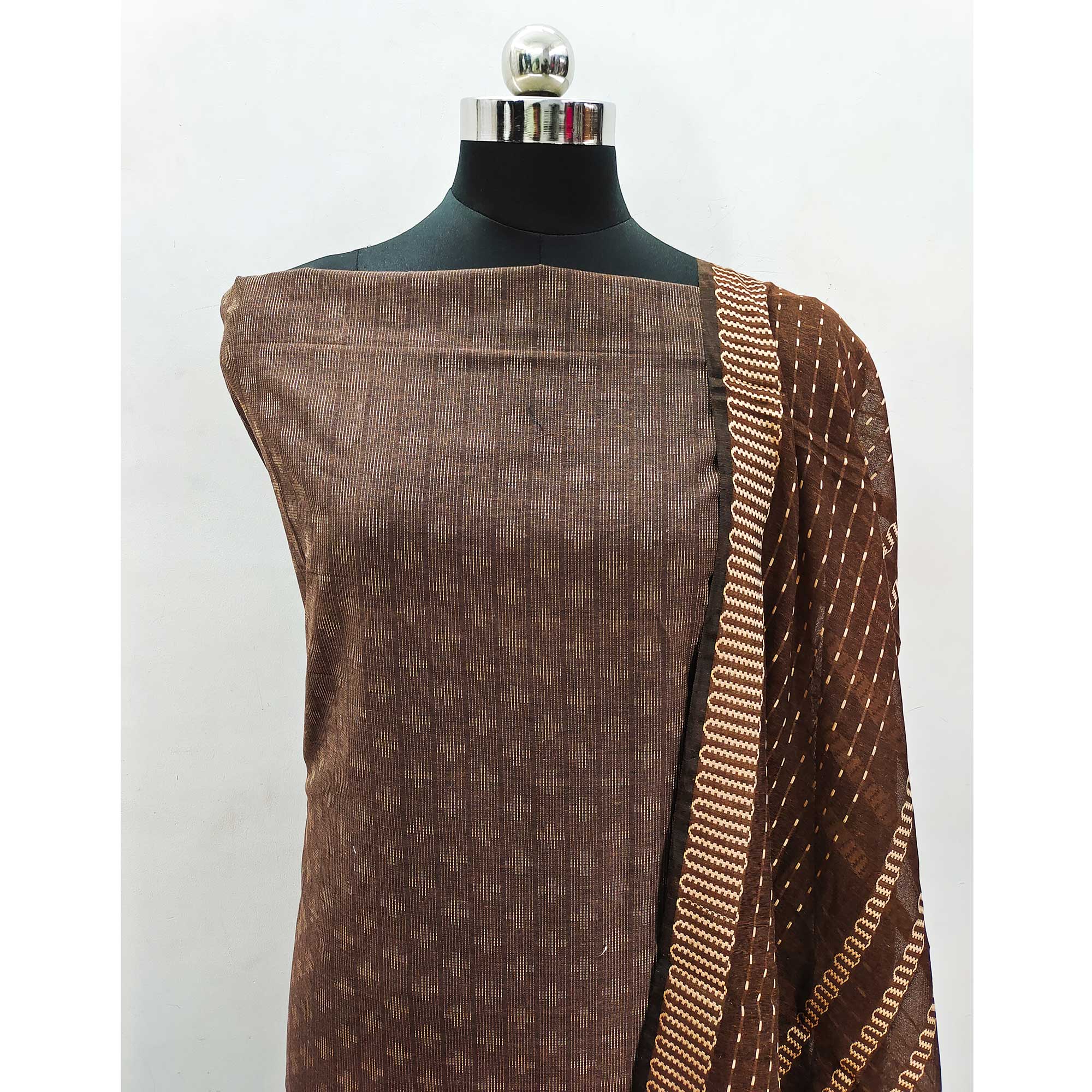 Brown Woven Pure Cotton Dress Material - Image 4