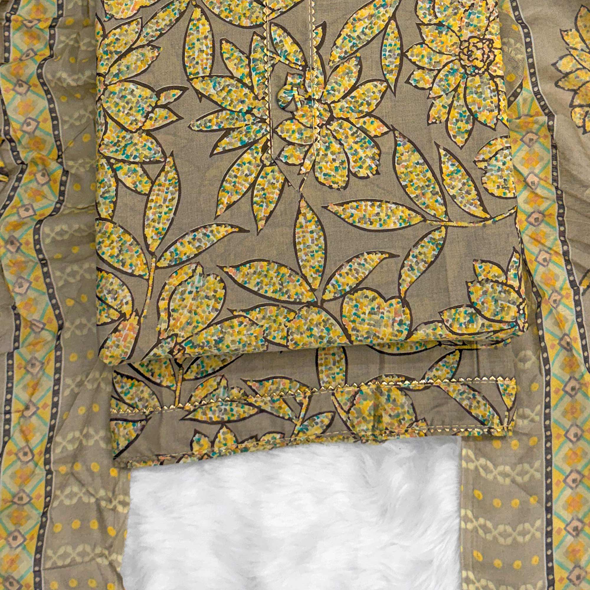 Brown & Yellow Floral Printed Pure Cotton Dress Material With Elegant Everyday Appeal - Image 4