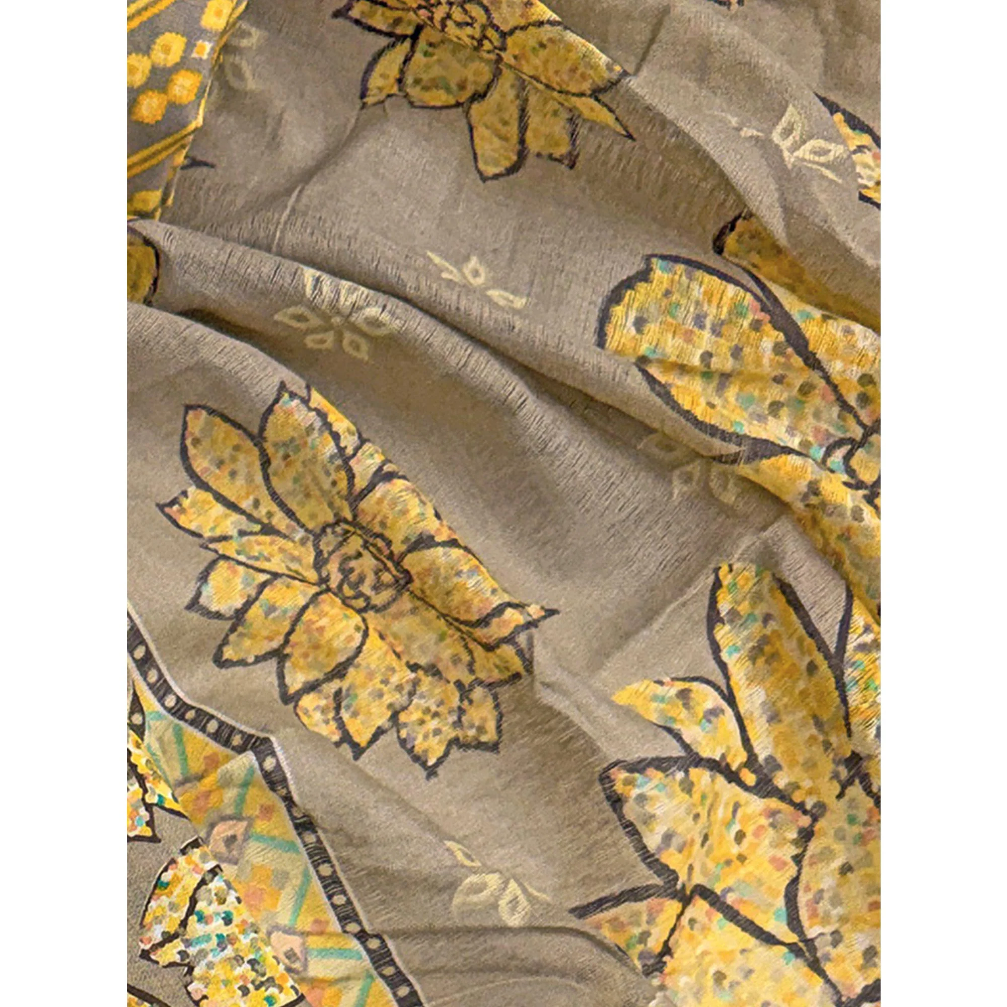 Brown & Yellow Floral Printed Pure Cotton Dress Material With Elegant Everyday Appeal - Image 6