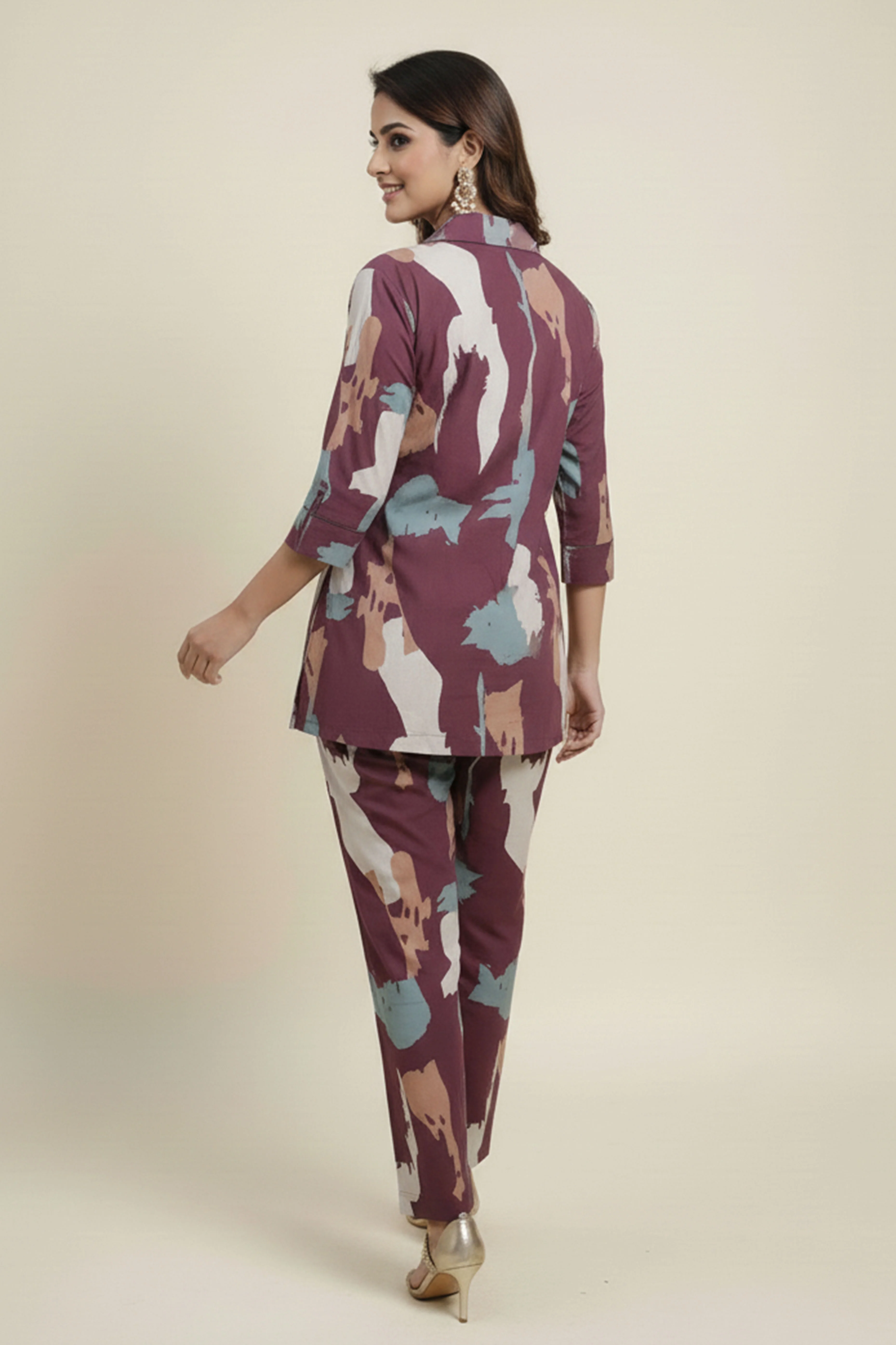Burgundy Claret Artistry Viscose Shirt and Bottom Ensemble - Image 3