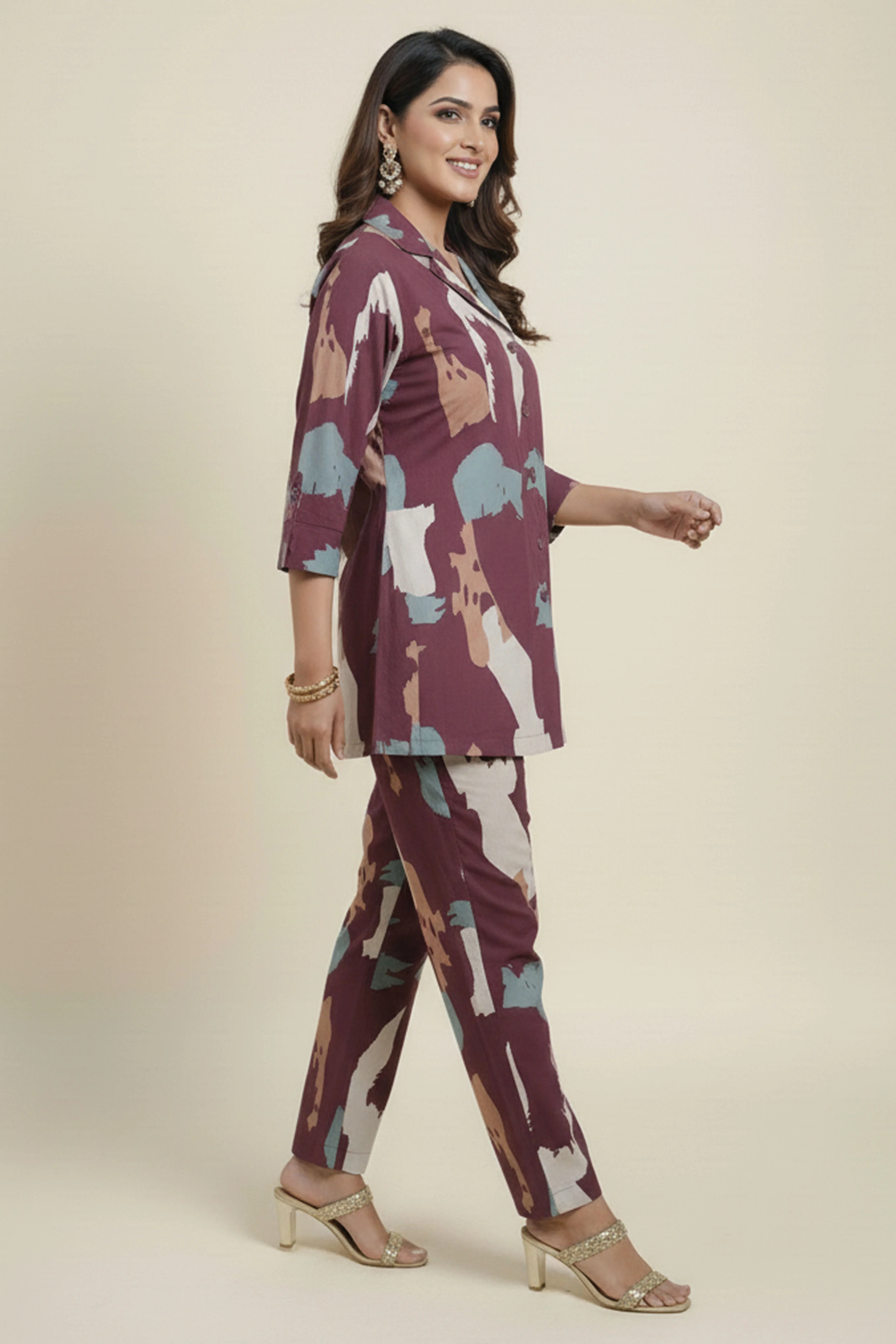 Burgundy Claret Artistry Viscose Shirt and Bottom Ensemble - Image 4