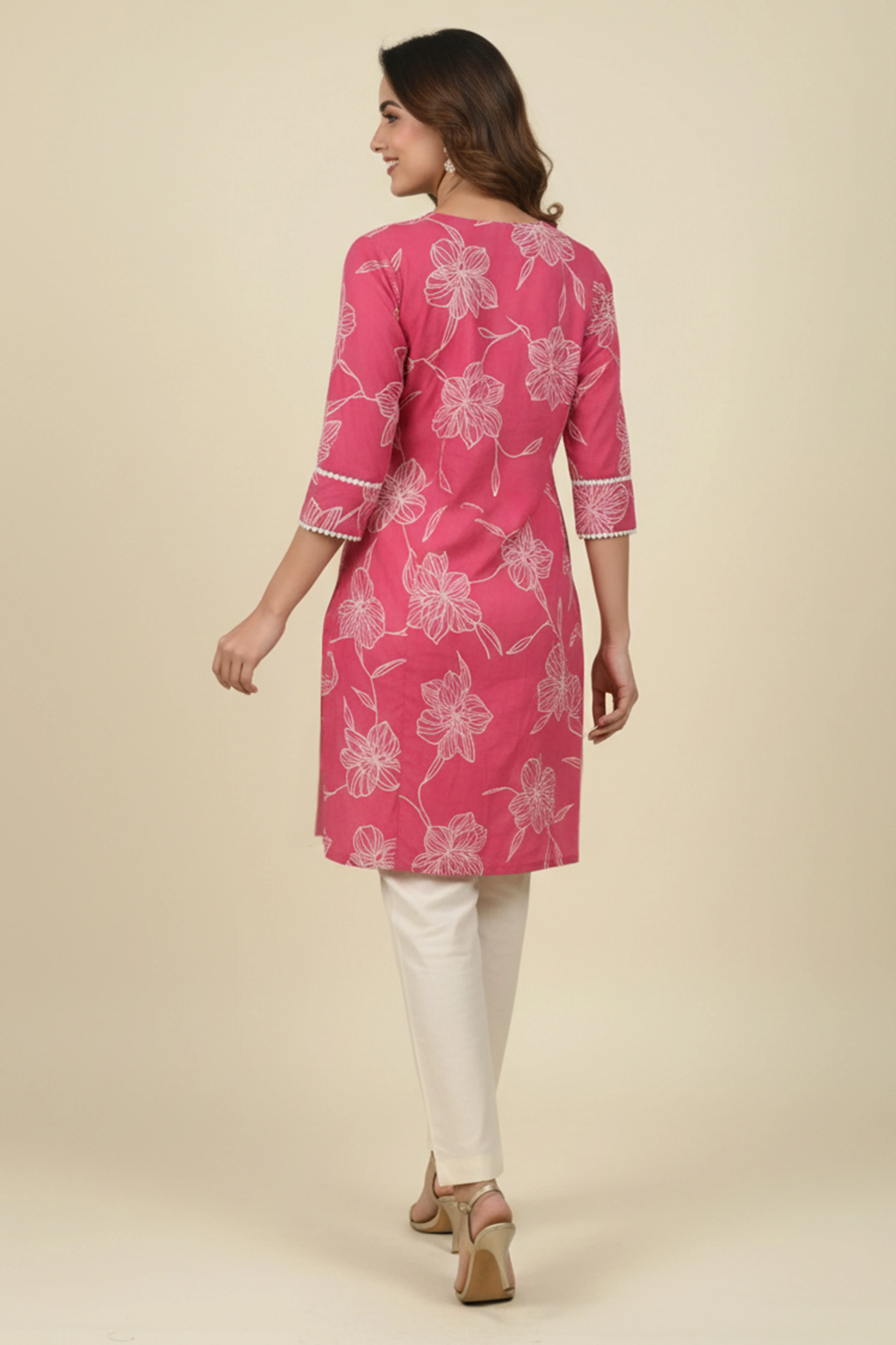 Casual Pink Pure Cotton A-Line Top Perfect for Everyday Elegance - Image 3