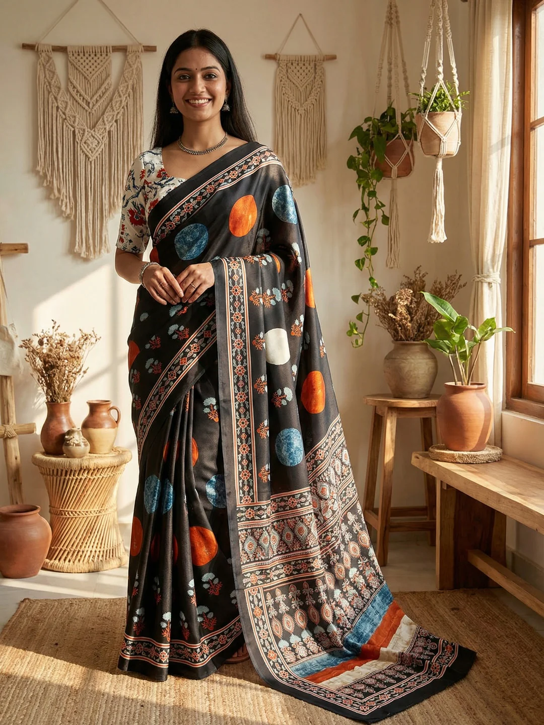Casual Wear Black Arjakh Crepe Saree Elegant Traditional Finish
