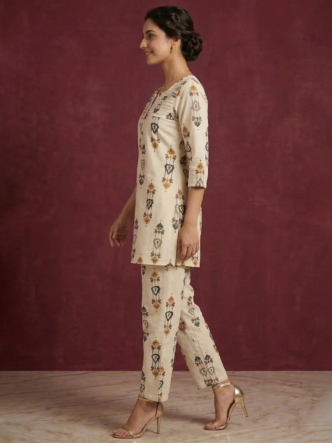 Casual Wear Off White & Blue Printed Pure Cotton Co-Ord Set with Stylish Look - Image 2