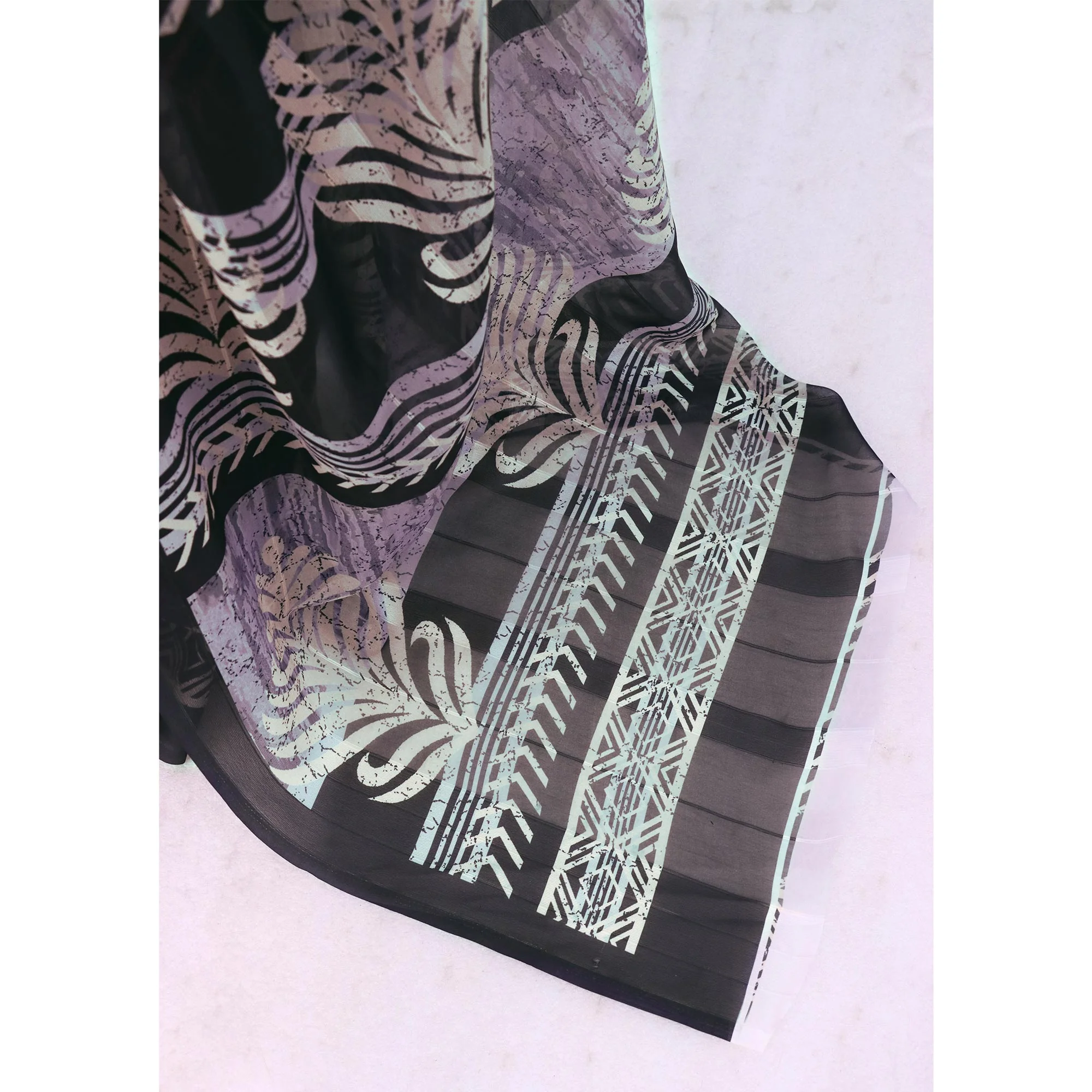 Charming Black Digital Printed Georgette Saree Accentuated With Zari Stripes - Image 5