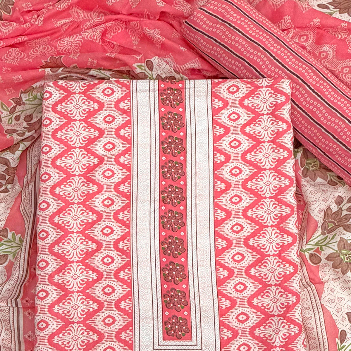 Charming Gajari Red Pure Cotton Dress Material With Delicate Floral Print - Image 2