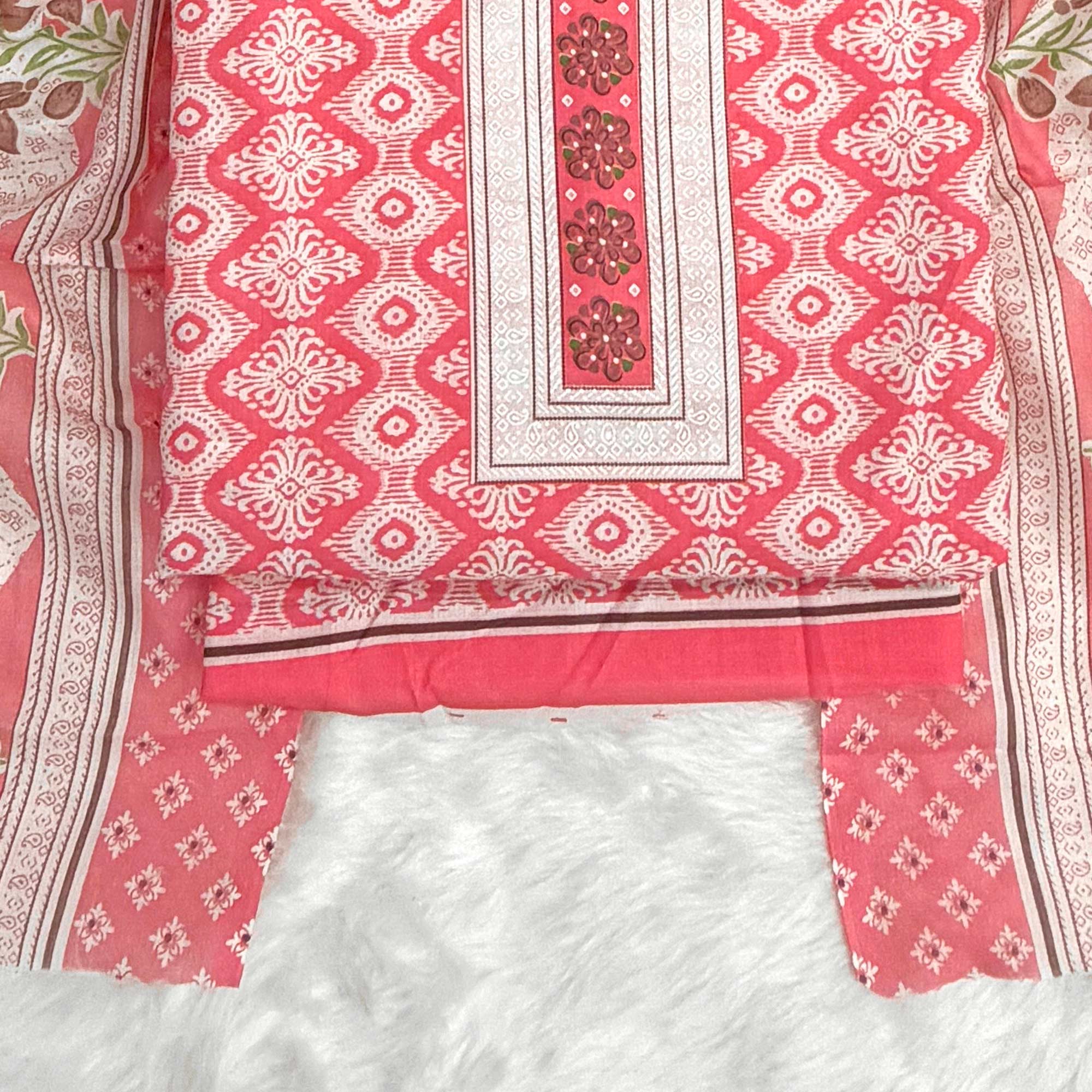 Charming Gajari Red Pure Cotton Dress Material With Delicate Floral Print - Image 4