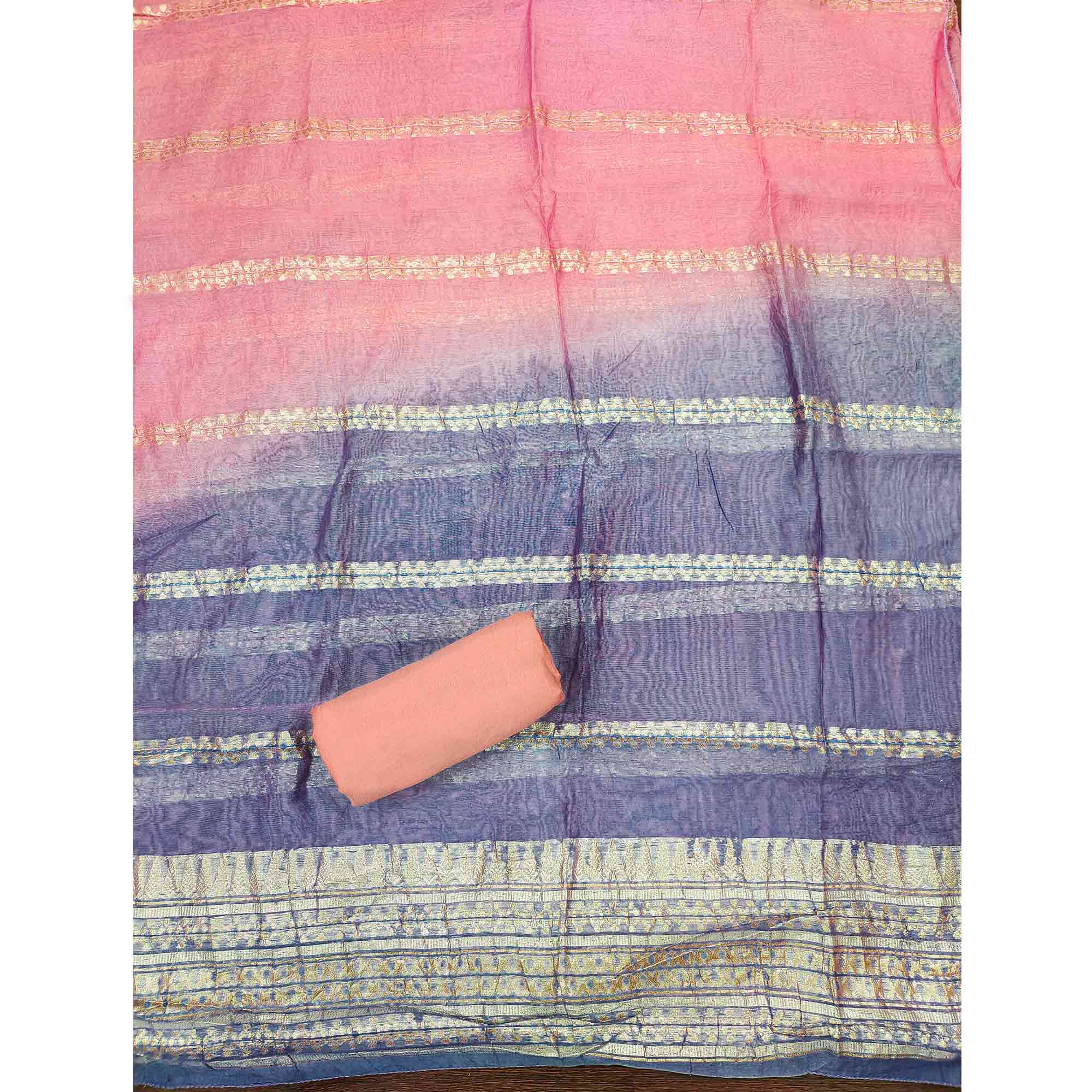 Charming Lavender Thread Embroidered Cotton Blend Dress Material With Sequins & Gota Patti Accents - Image 6