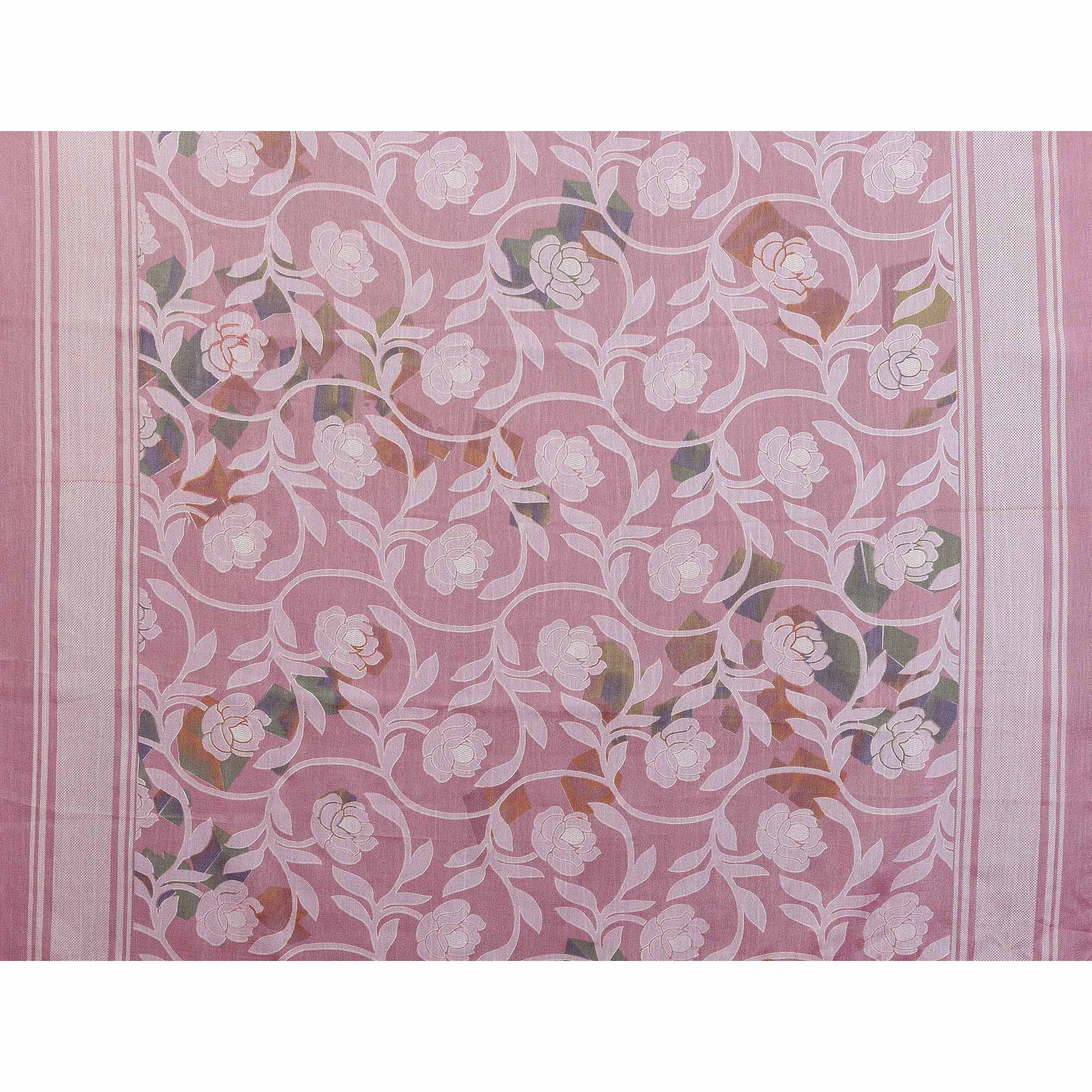 Charming Pink Brasso Chiffon Saree with Elegant Floral Foil Print - Image 7