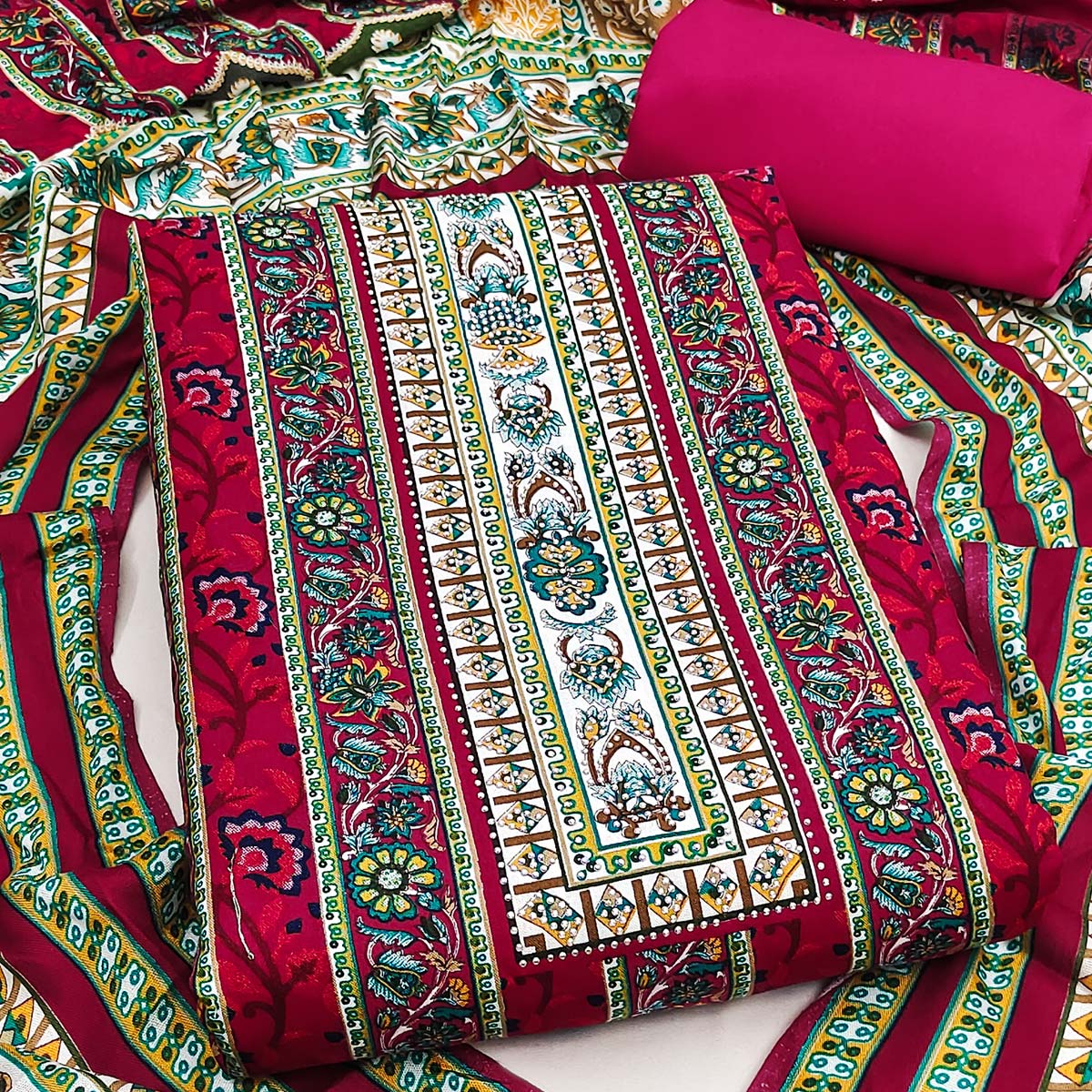 Charming Pink Floral Rayon Dress Material Enhanced With Premium Swarovski Embellishment Work - Image 2