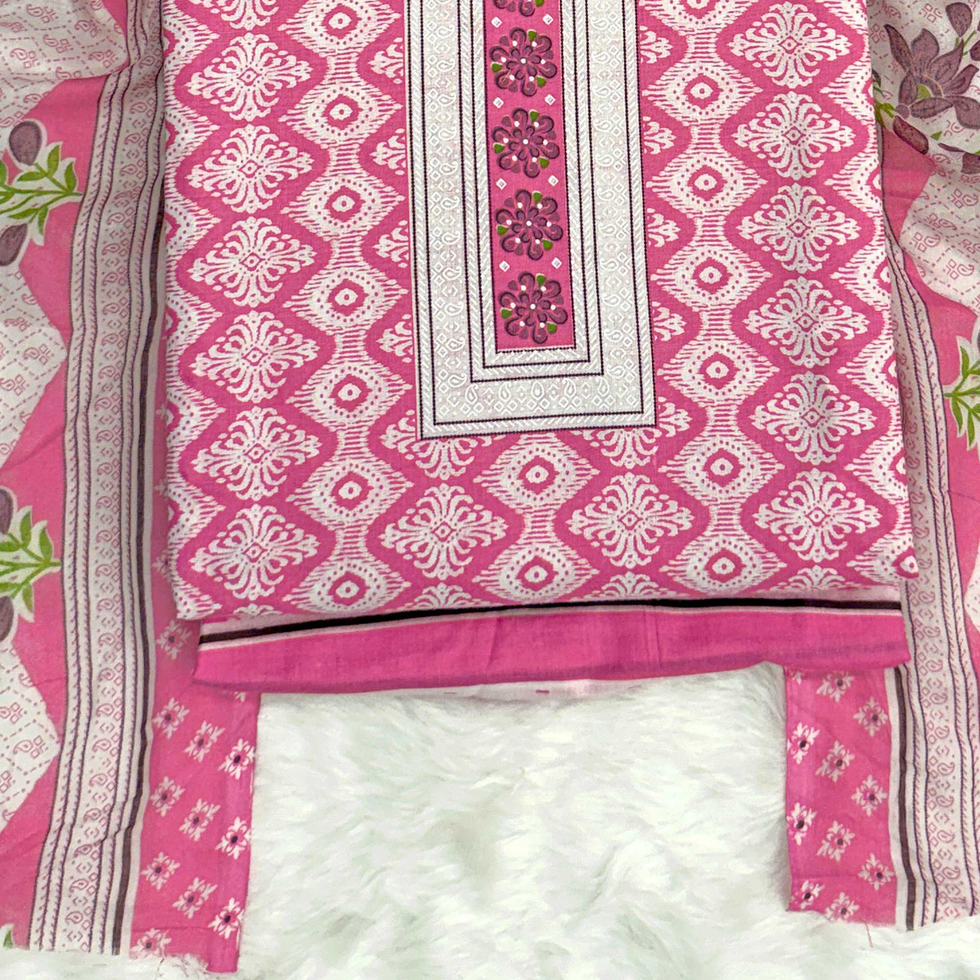 Charming Pink Pure Cotton Dress Material With Delicate Floral Print - Image 4