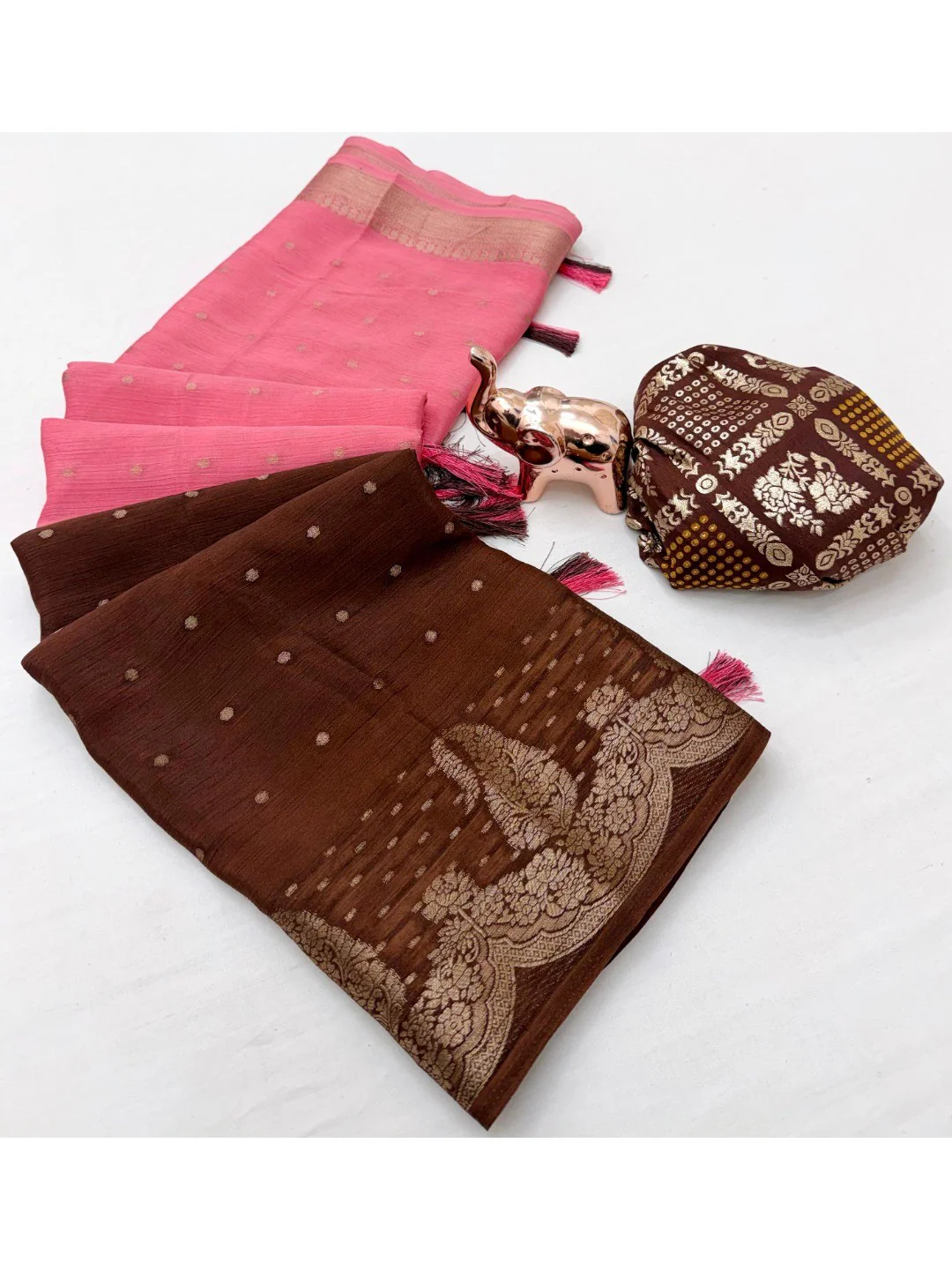Chic Multicolor Chinon Saree with Zari Work Minimal Elegant Style - Image 3