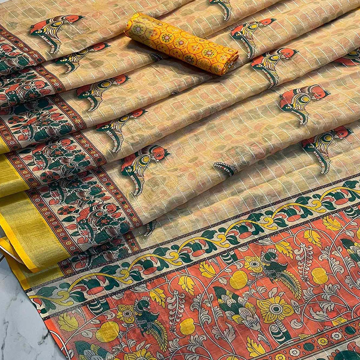 Chikoo Digital Printed Linen Saree - Image 2