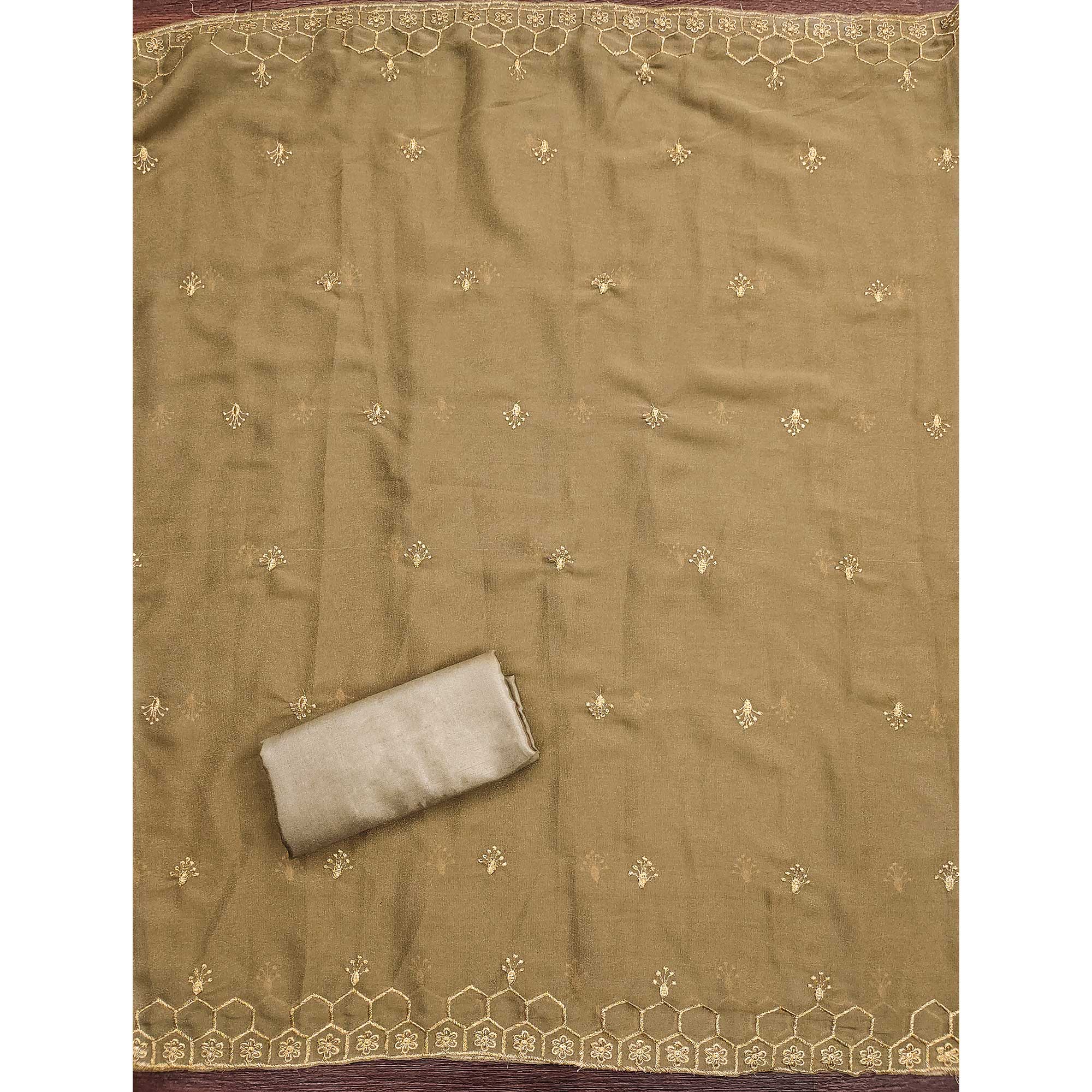 Chikoo Floral Embroidered Georgette Dress Material - Image 5