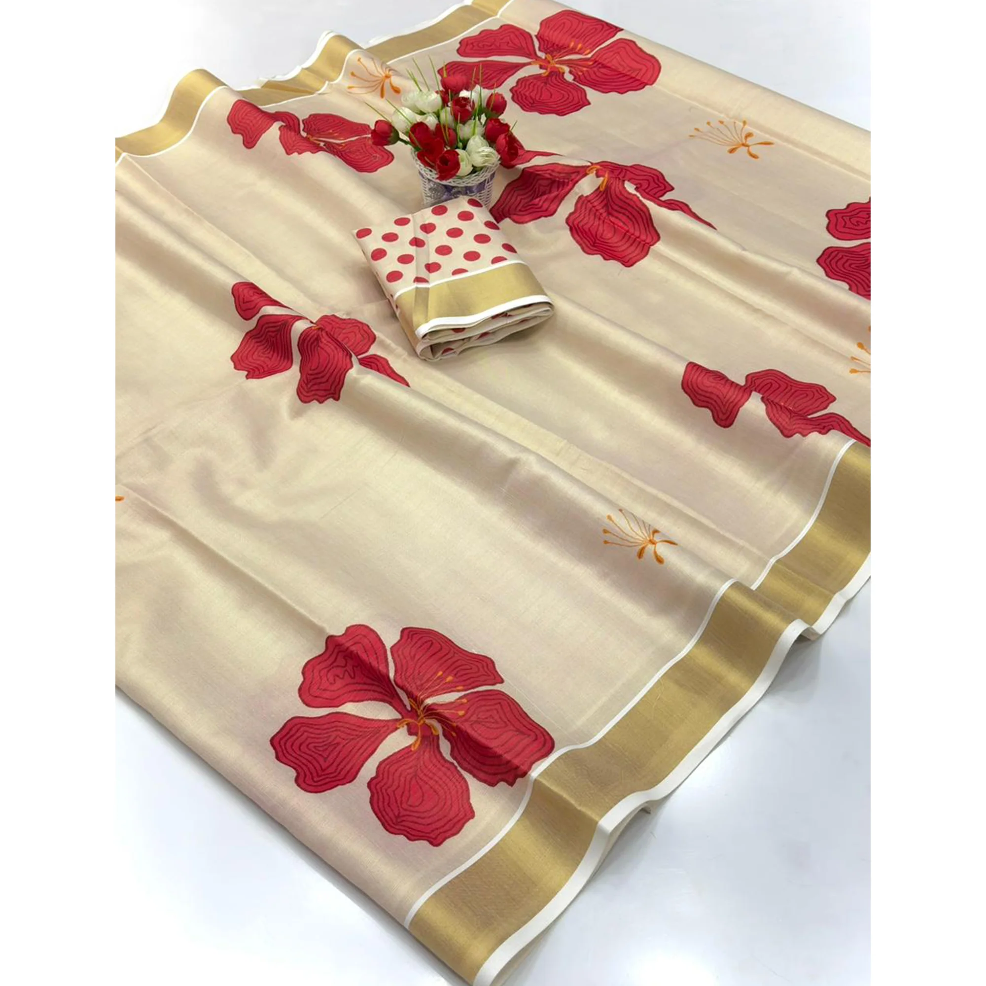 Chikoo Floral Mill Printed Cotton Silk Saree With Elegant Zari Weaving Border Work - Image 3