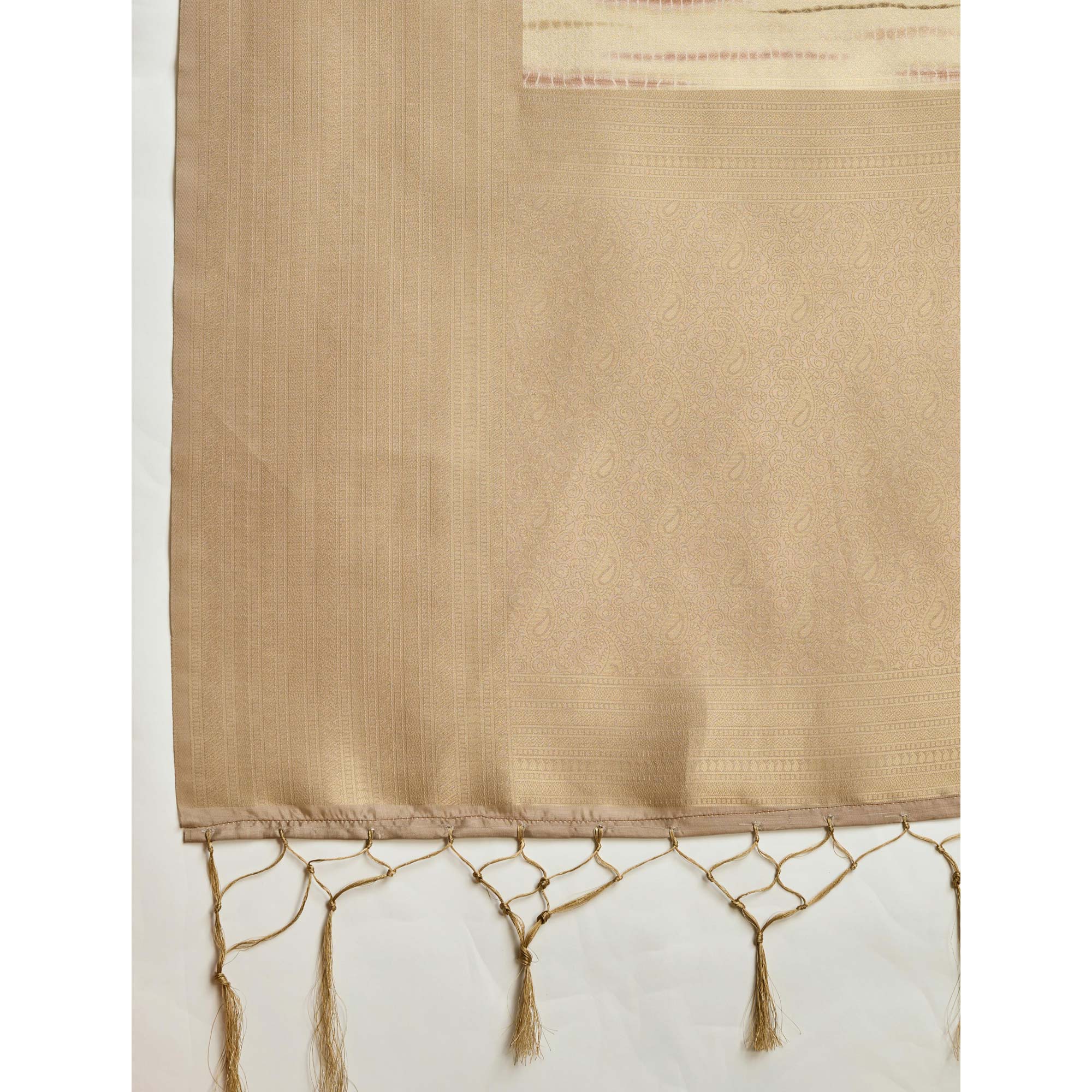 Chikoo Woven With Digital Printed Banarasi Silk Saree - Image 7