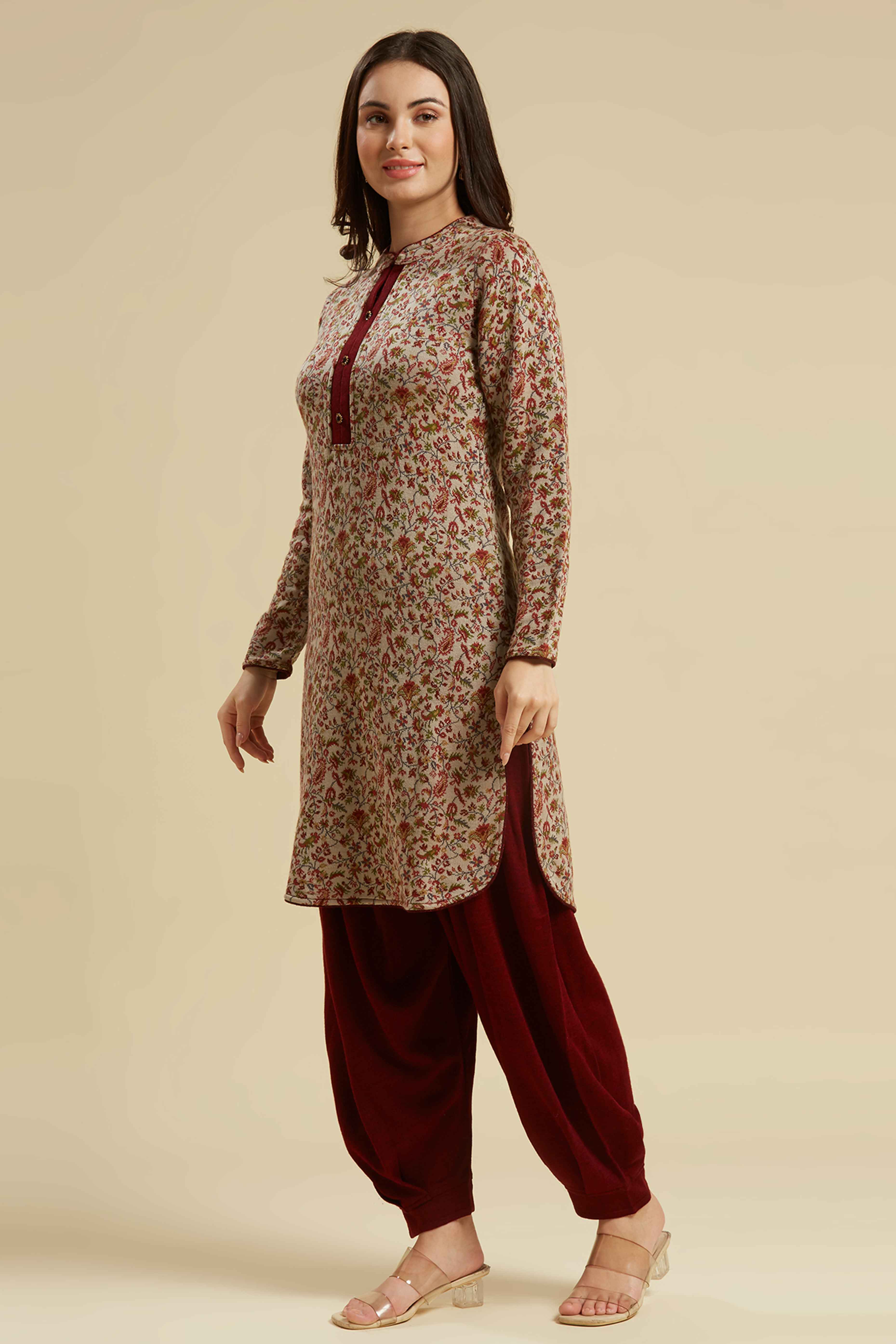 Chikoo Woven Woolen Straight Top Bottom Set - Image 5