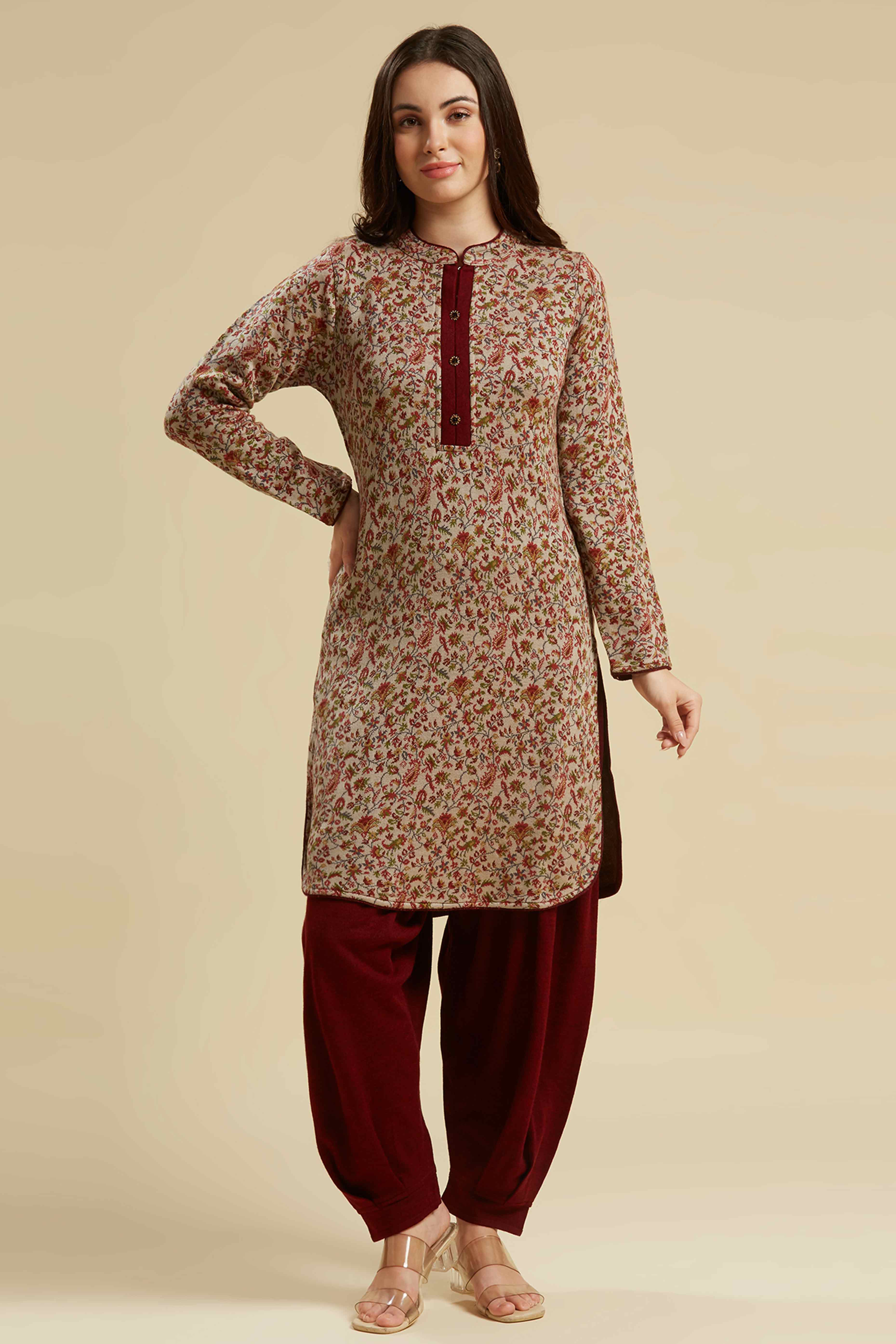 Chikoo Woven Woolen Straight Top Bottom Set - Image 6