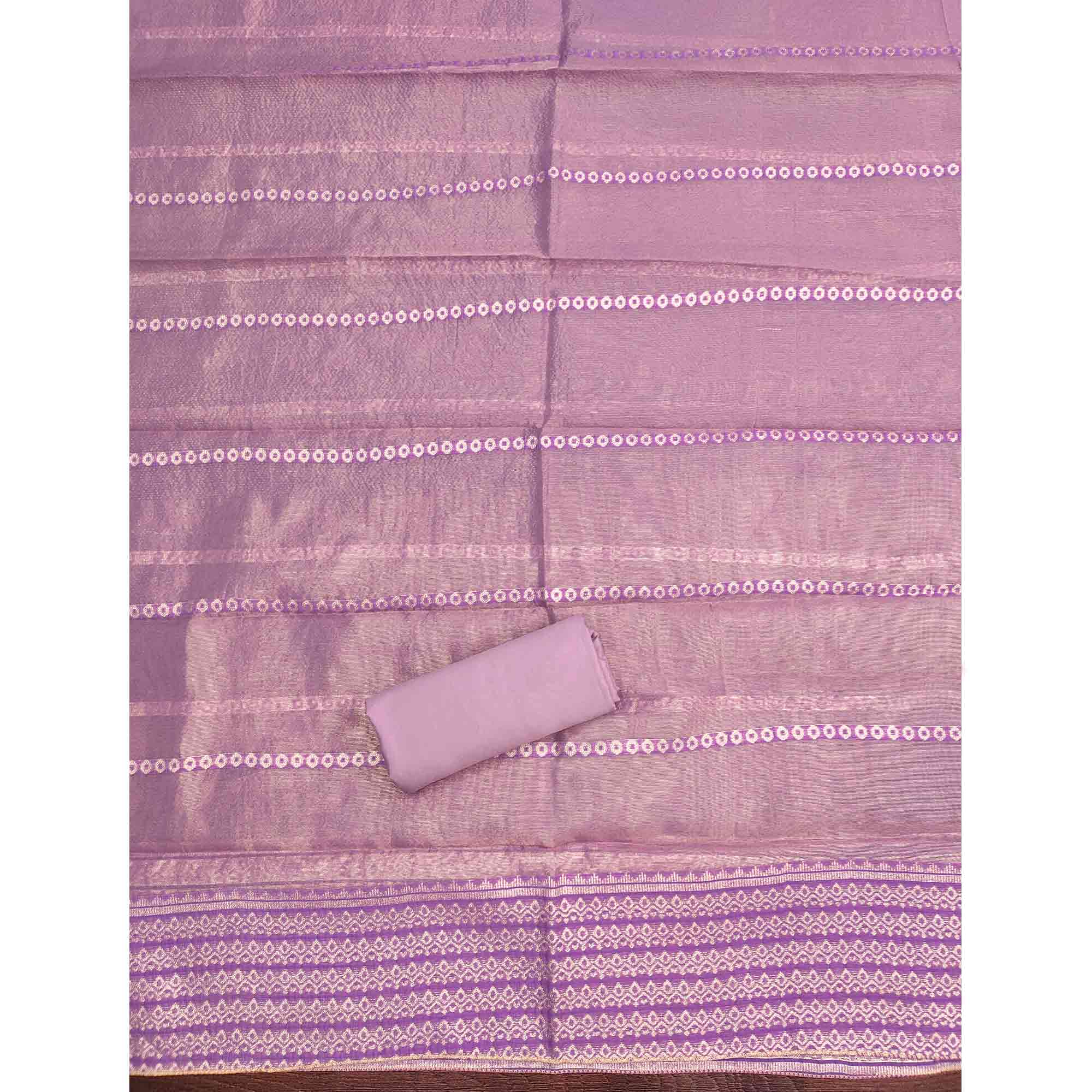 Classic Lavender Butti Weaving Shimmer Dress Material Enhanced With Sequins Cording Embroidery - Image 5