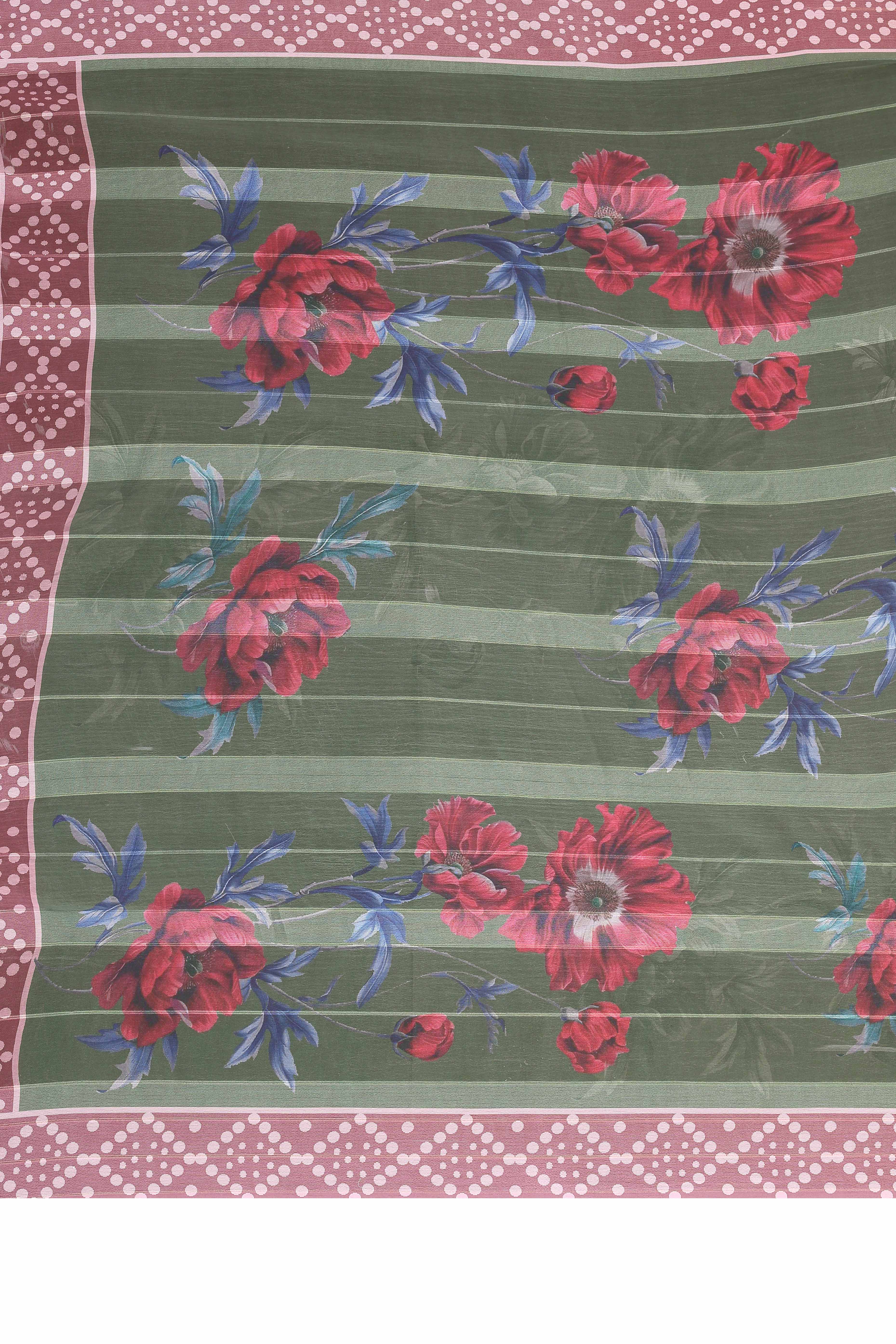 Classic Light Mauve Floral Digital Print Georgette Saree With Refined Zari & Stylish Striped - Image 7