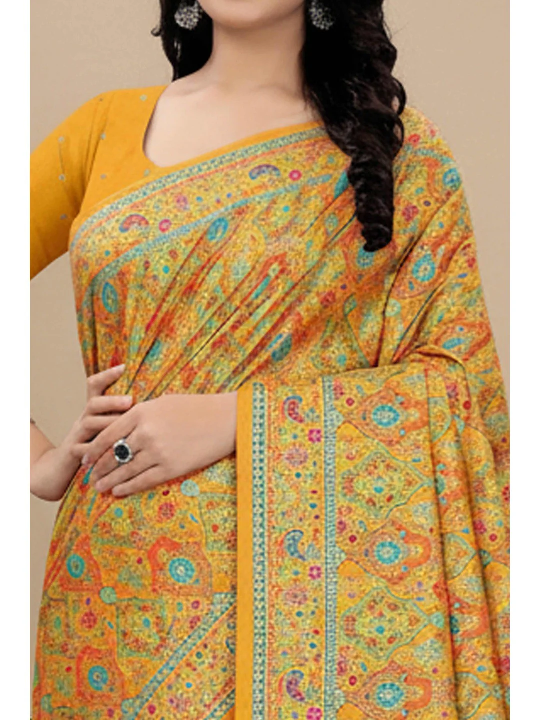 Classic Mustard Pure Dola Viscose Saree Featuring Refined Position Printing - Image 2