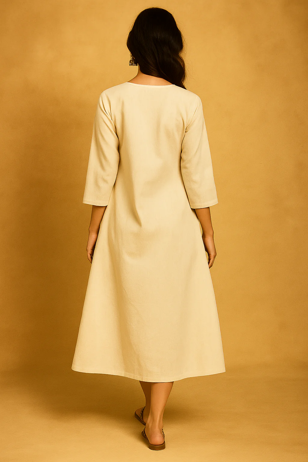 Classic Off White Cambric Cotton Dress with Feminine Floral Embroidery - Image 3