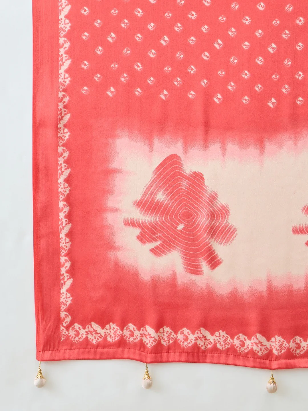 Classic Pink Bandhani Printed Satin Ombre Saree With A Beautifully Finished Tassel Pallu - Image 8