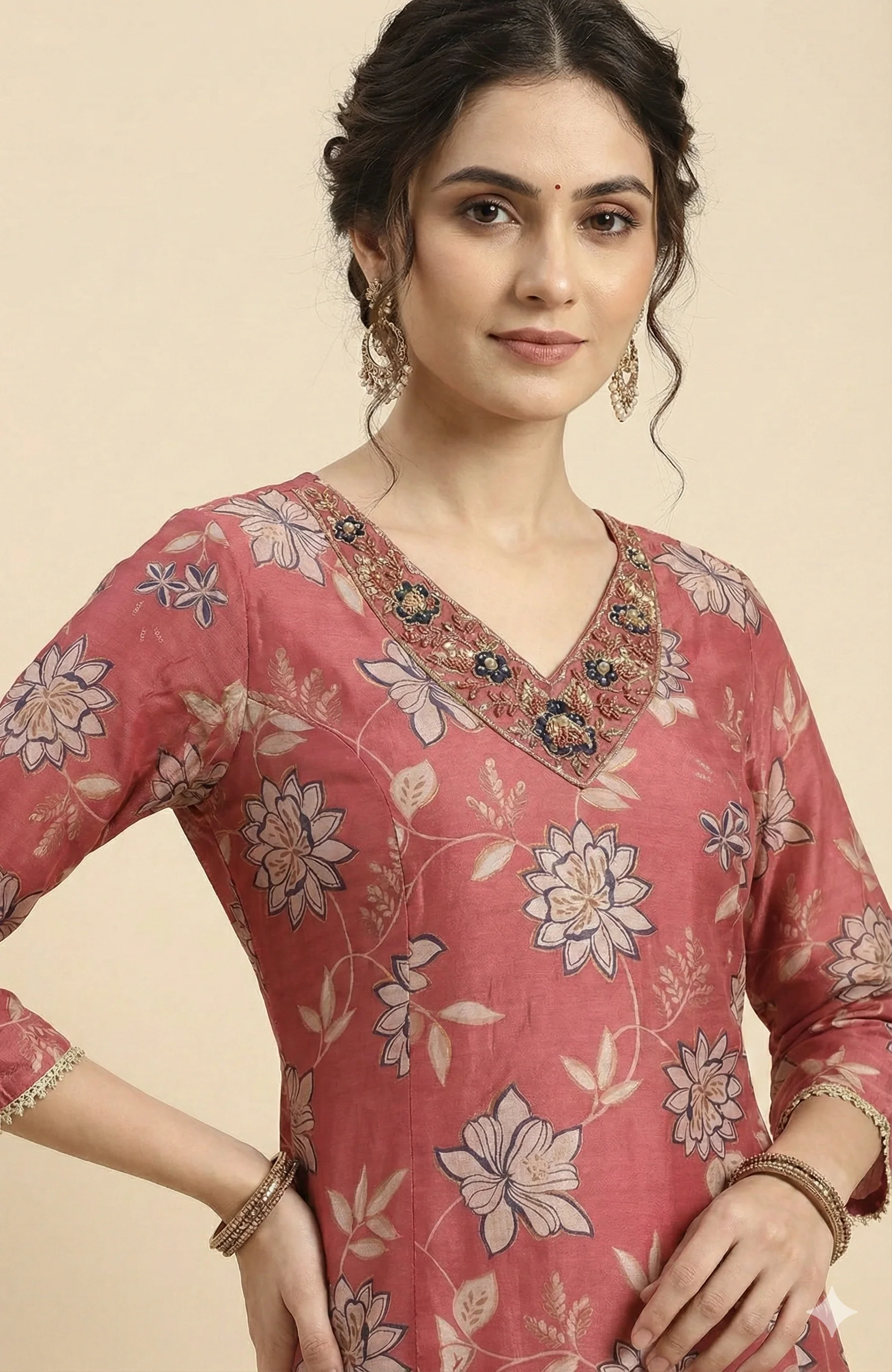 Classic Pink Floral Printed Mul Chanderi Straight Cut Salwar Suit for Ethnic Styling - Image 2