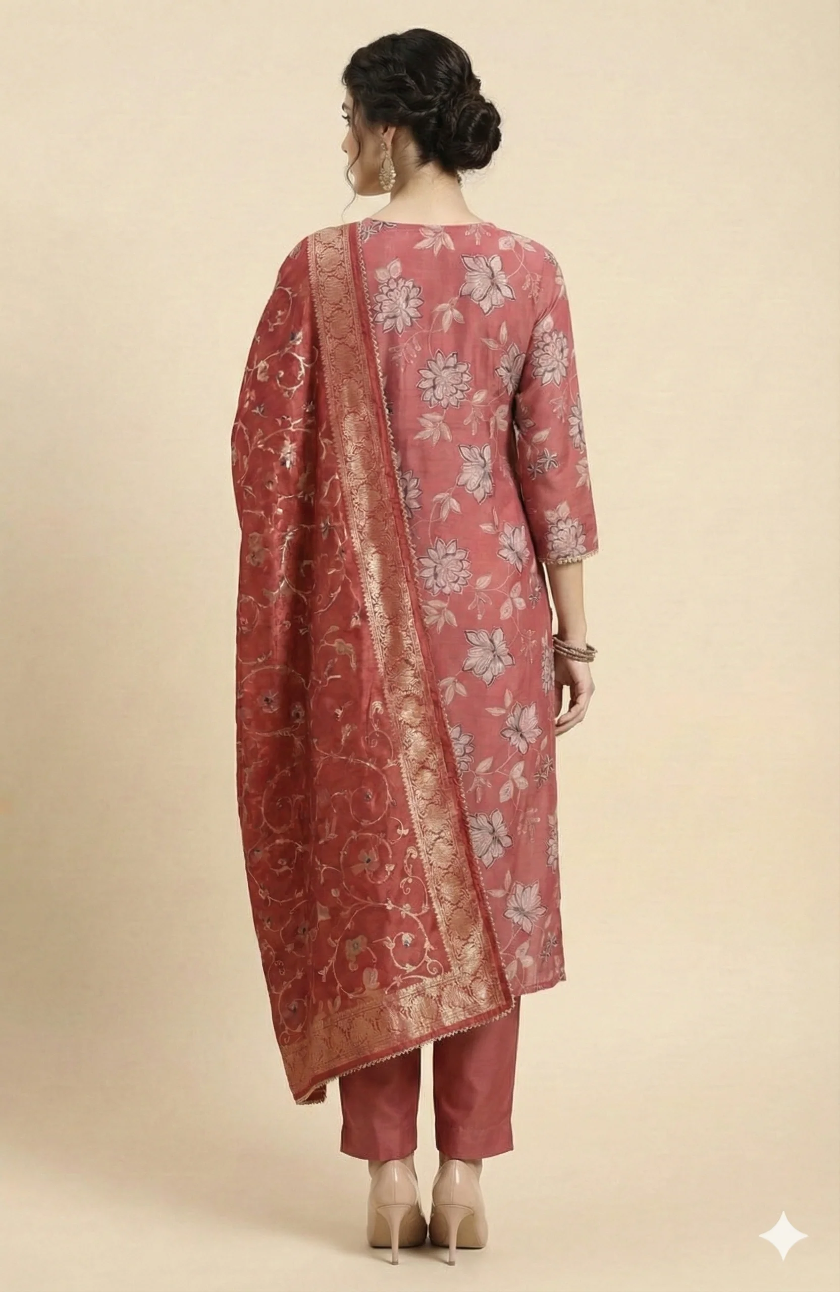 Classic Pink Floral Printed Mul Chanderi Straight Cut Salwar Suit for Ethnic Styling - Image 3