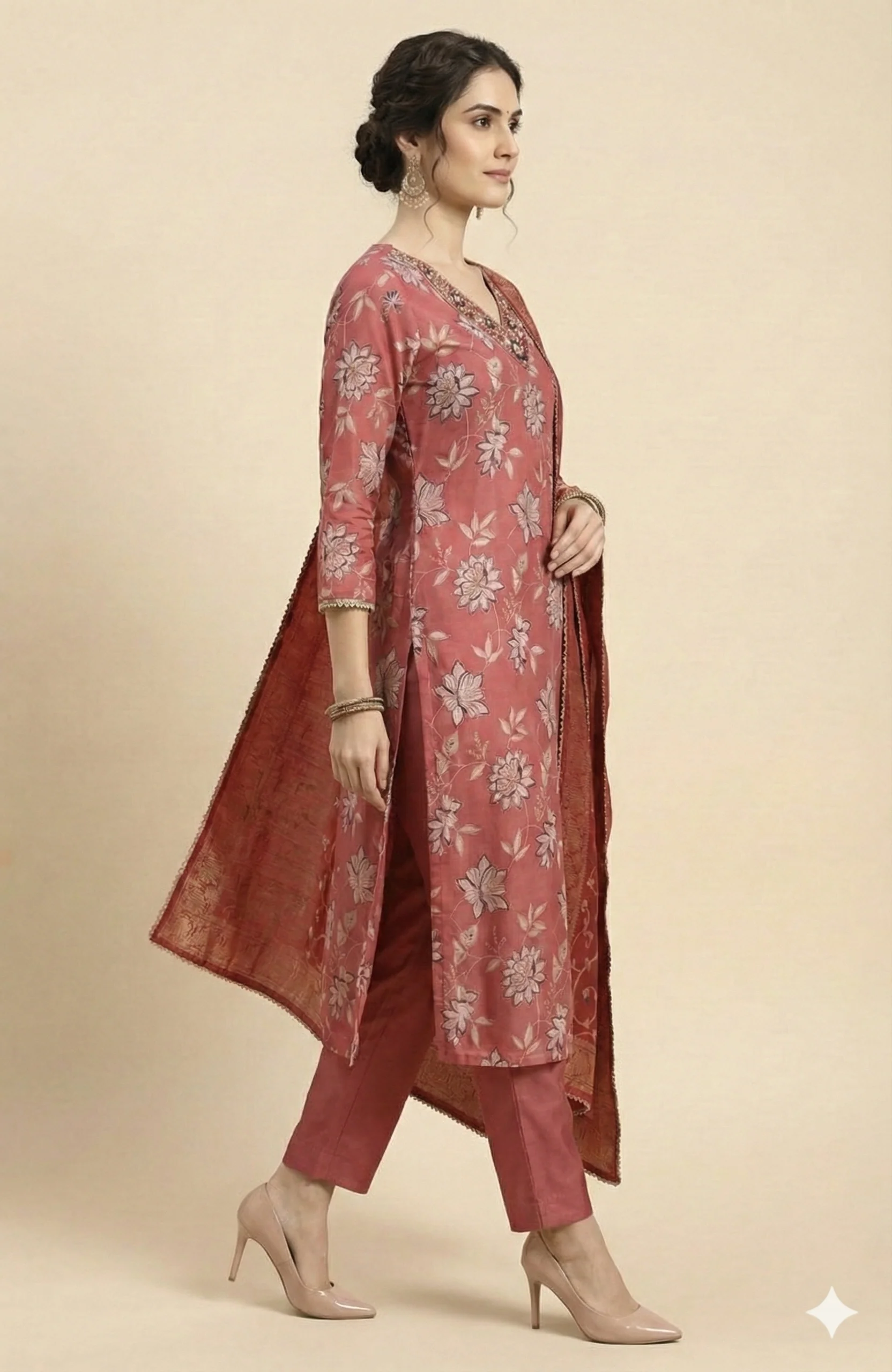 Classic Pink Floral Printed Mul Chanderi Straight Cut Salwar Suit for Ethnic Styling - Image 4