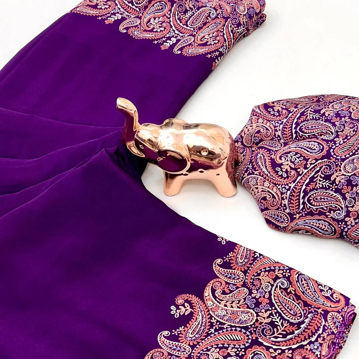 Classic Purple Satin Saree Featuring Traditional Ajrakh Paisley Printed Pattern - Image 2