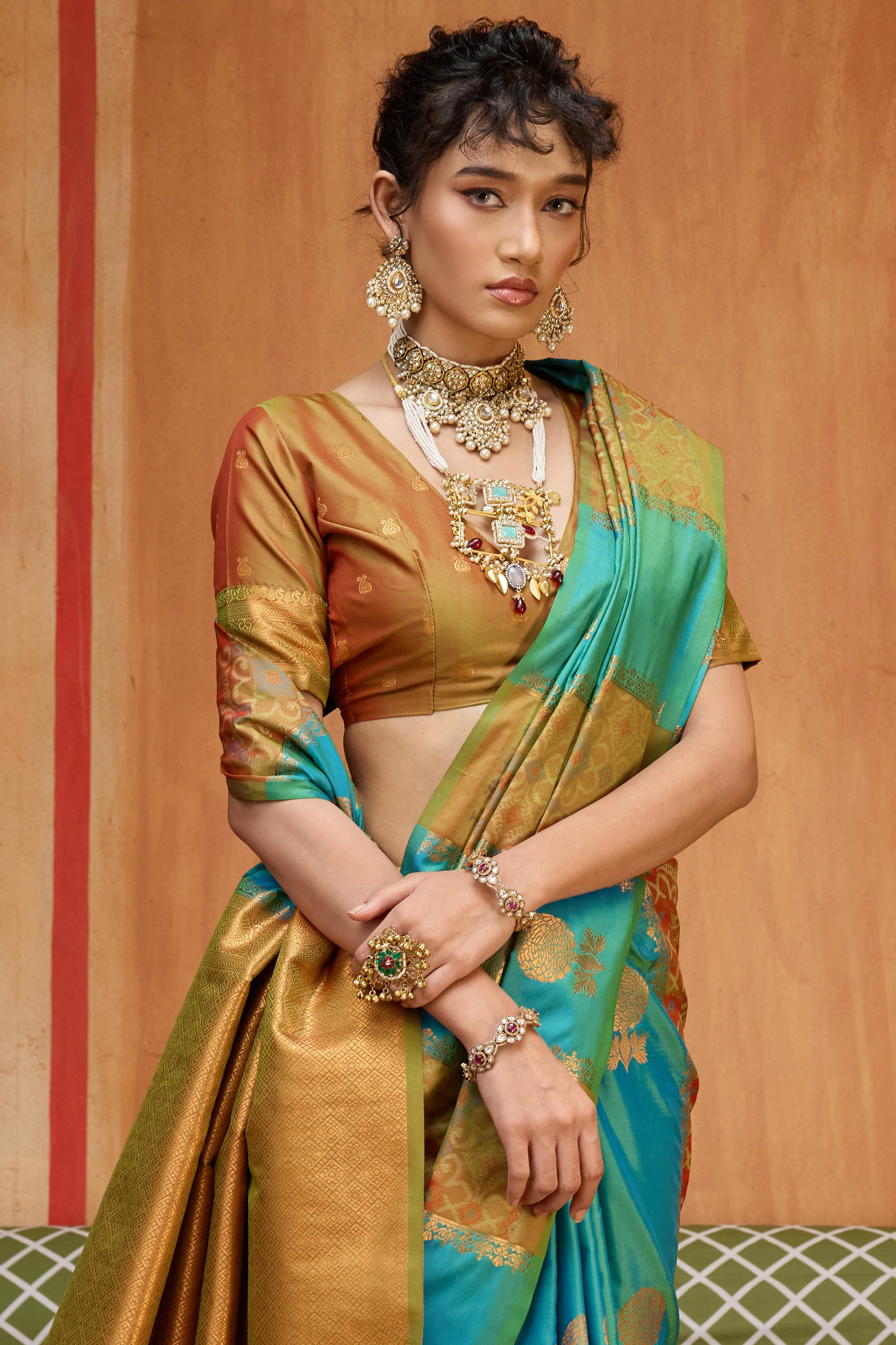 Classic Rama Blue Floral Handloom Weaving Art Silk Saree With Statement Tassel Pallu - Image 6