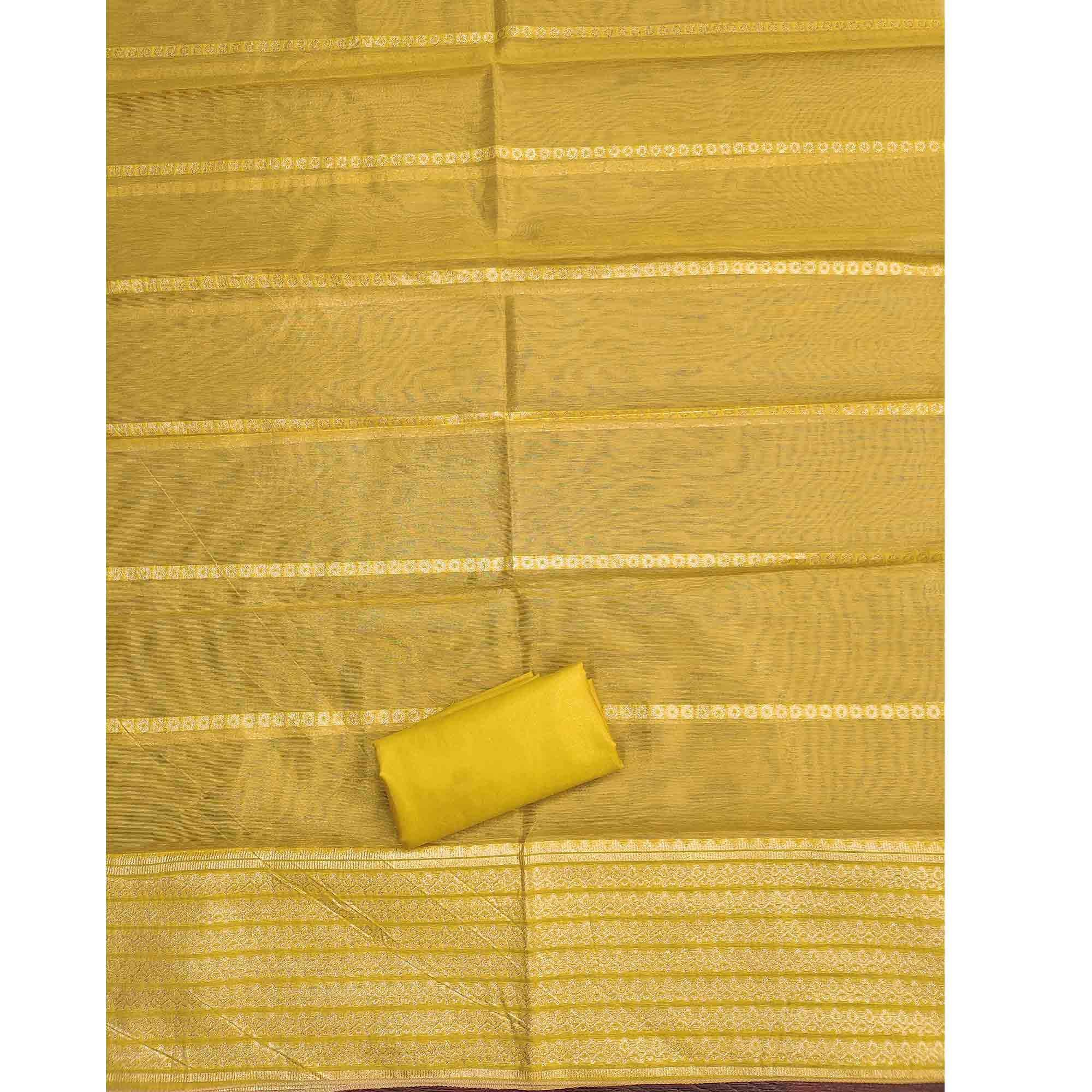 Classic Yellow Butti Weaving Shimmer Dress Material Enhanced With Sequins Cording Embroidery - Image 5