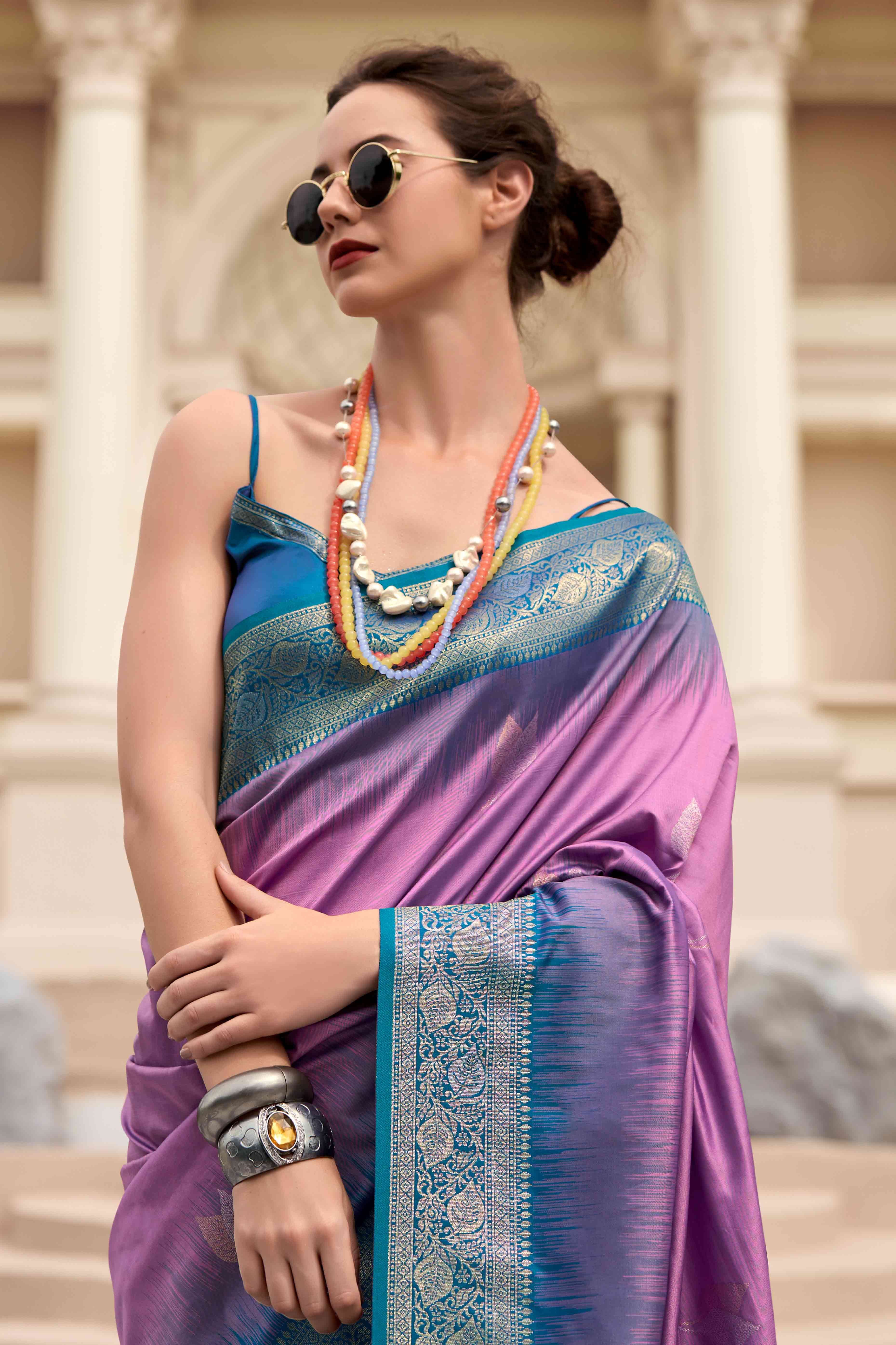 Dark Mauve Zari Weaving Pure Silk Saree - Image 5