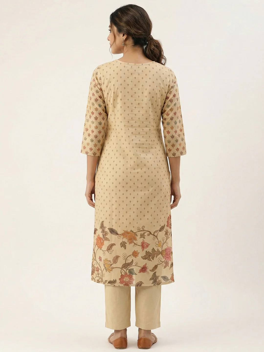 Comfortable Peach Pure Cotton Straight Fit Printed Salwar Suit Set for Everyday Ethnic Styling - Image 3