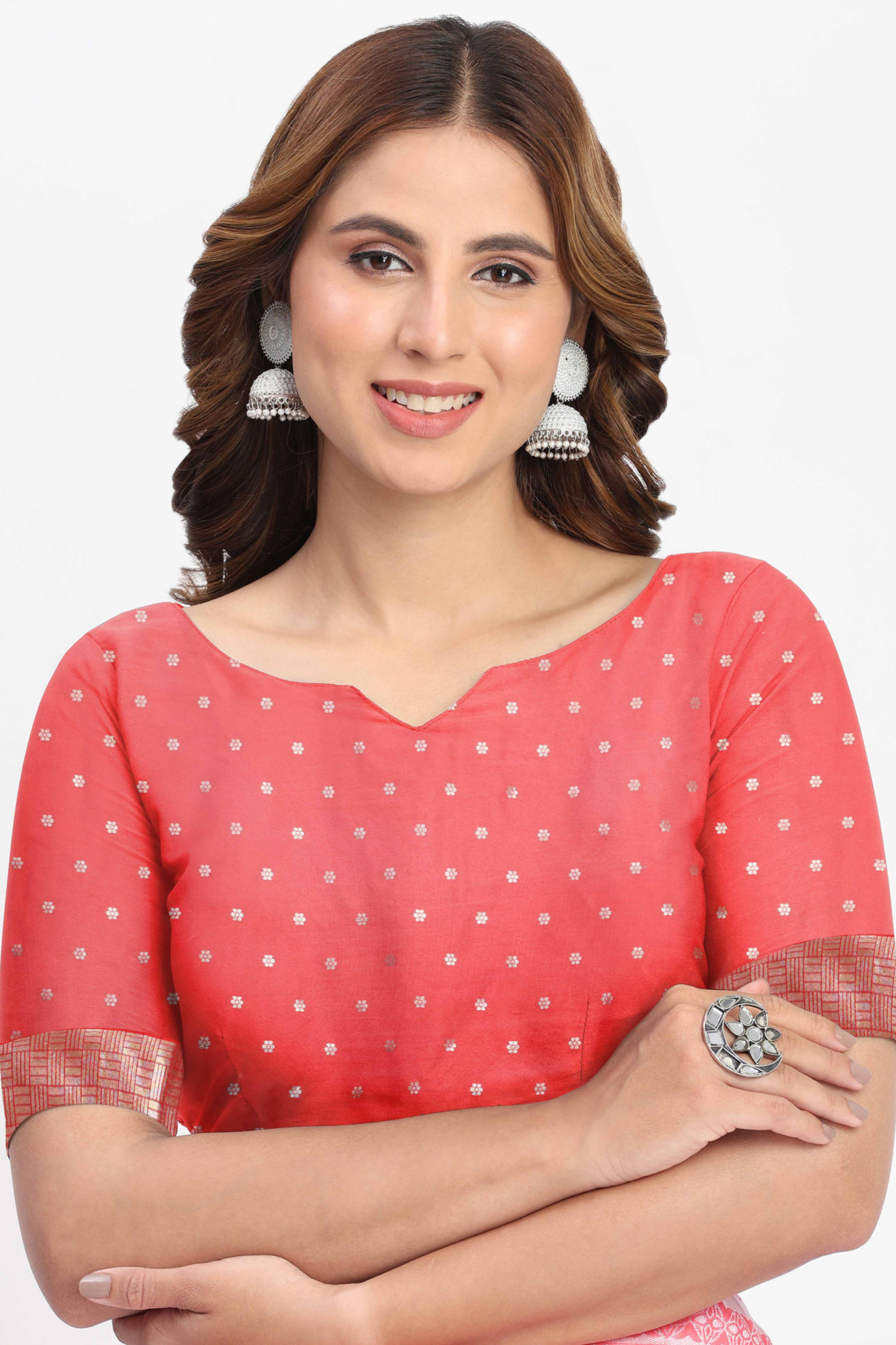 Coral Pink Linen Cotton Saree Showcasing Traditional Warli Motifs In Zari Weaving With Tassel Pallu - Image 8