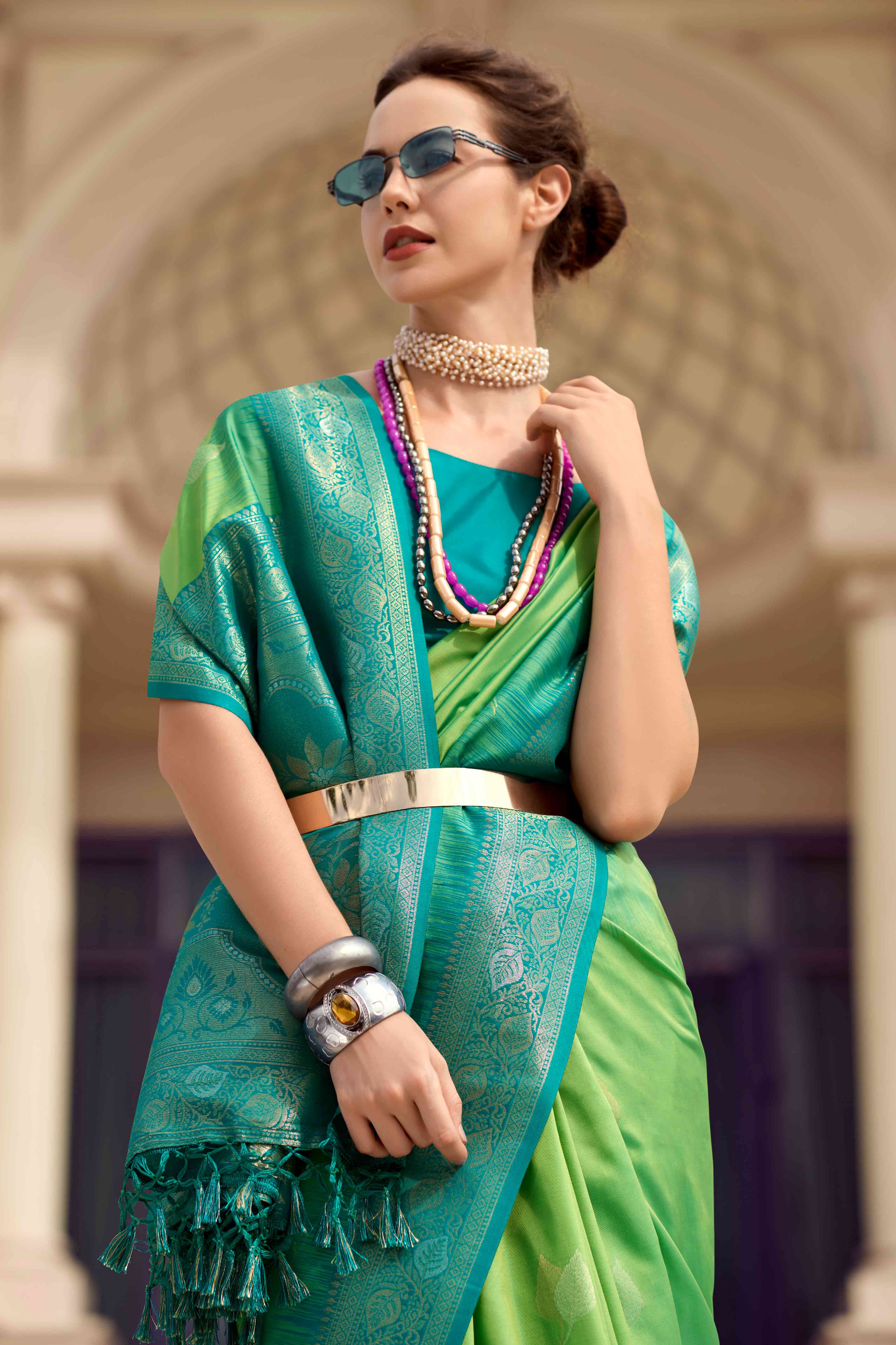 Green Zari Weaving Pure Silk Saree - Image 4