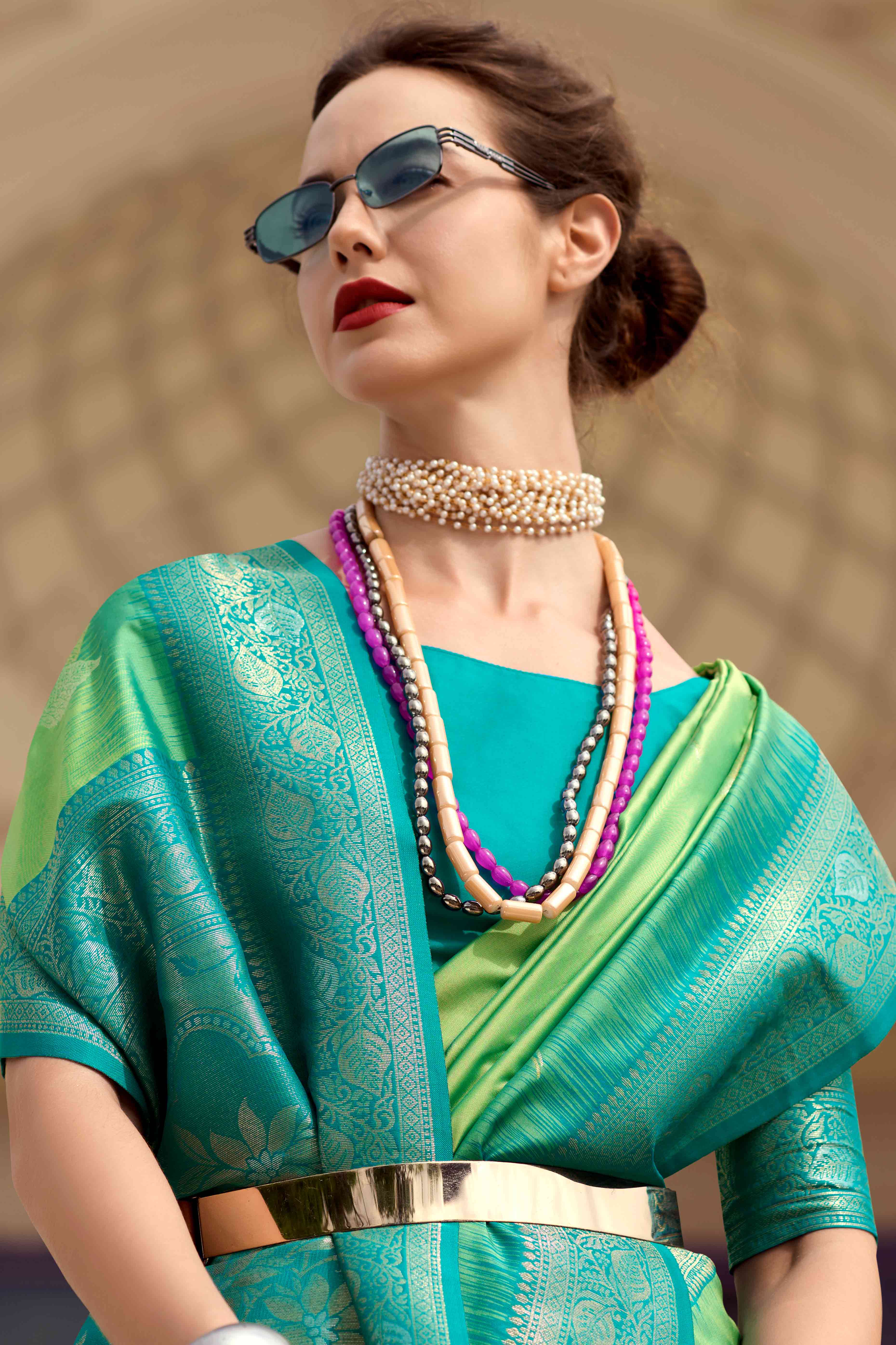 Green Zari Weaving Pure Silk Saree - Image 5