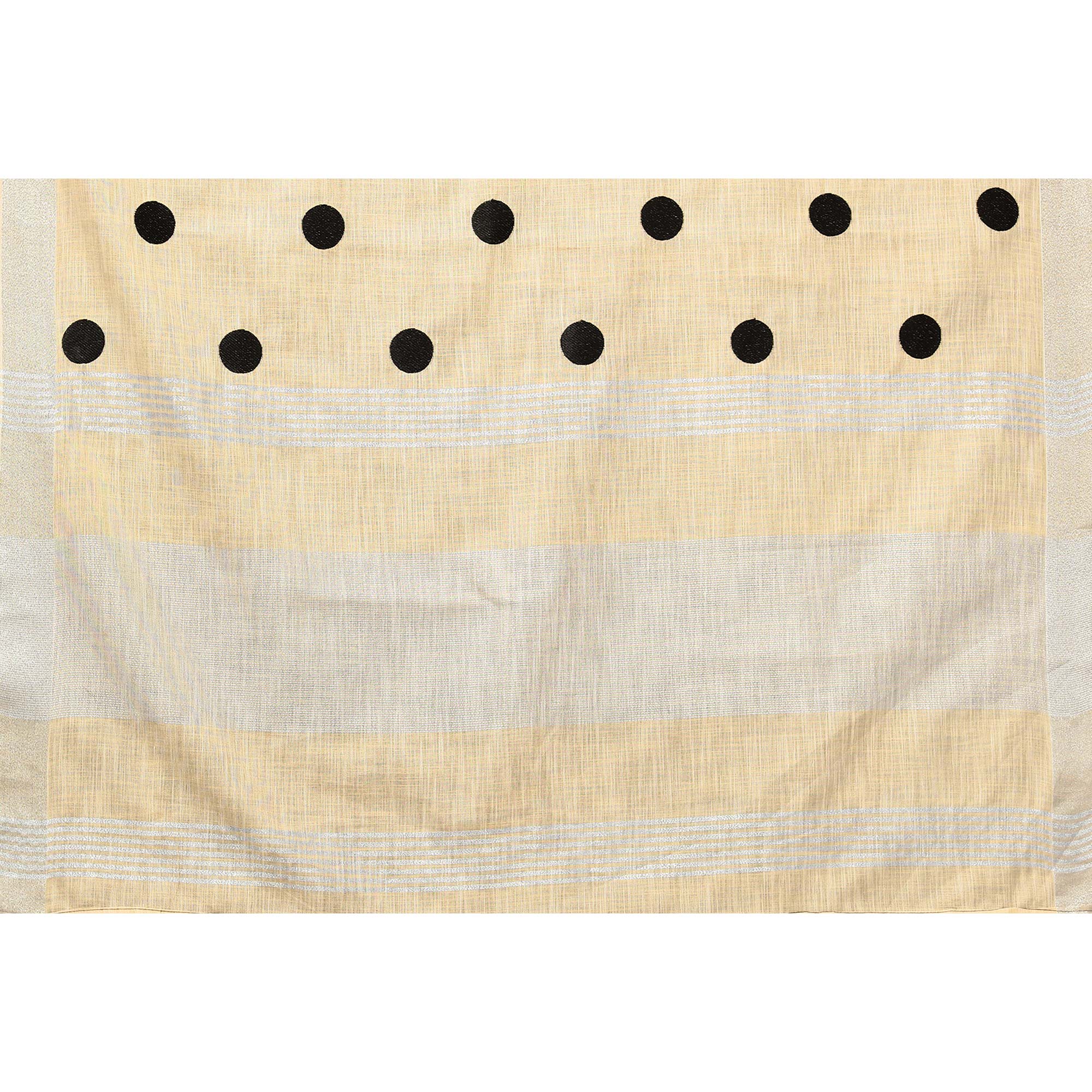 Cream Embroidered Linen Cotton Saree With Zari Border - Image 7