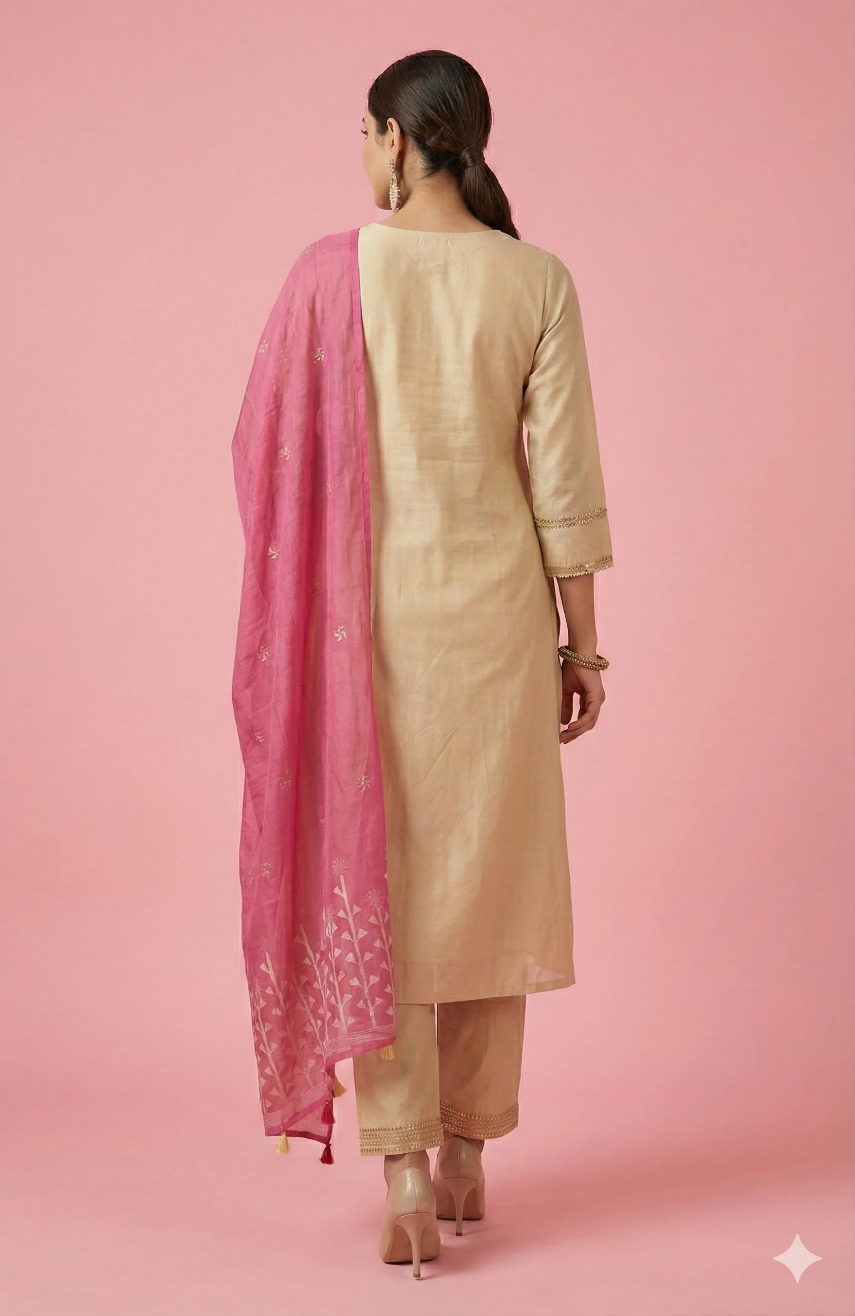 Cream Festive Wear Chanderi Silk A-Line Salwar Suit Adorned with Sequins Work - Image 3