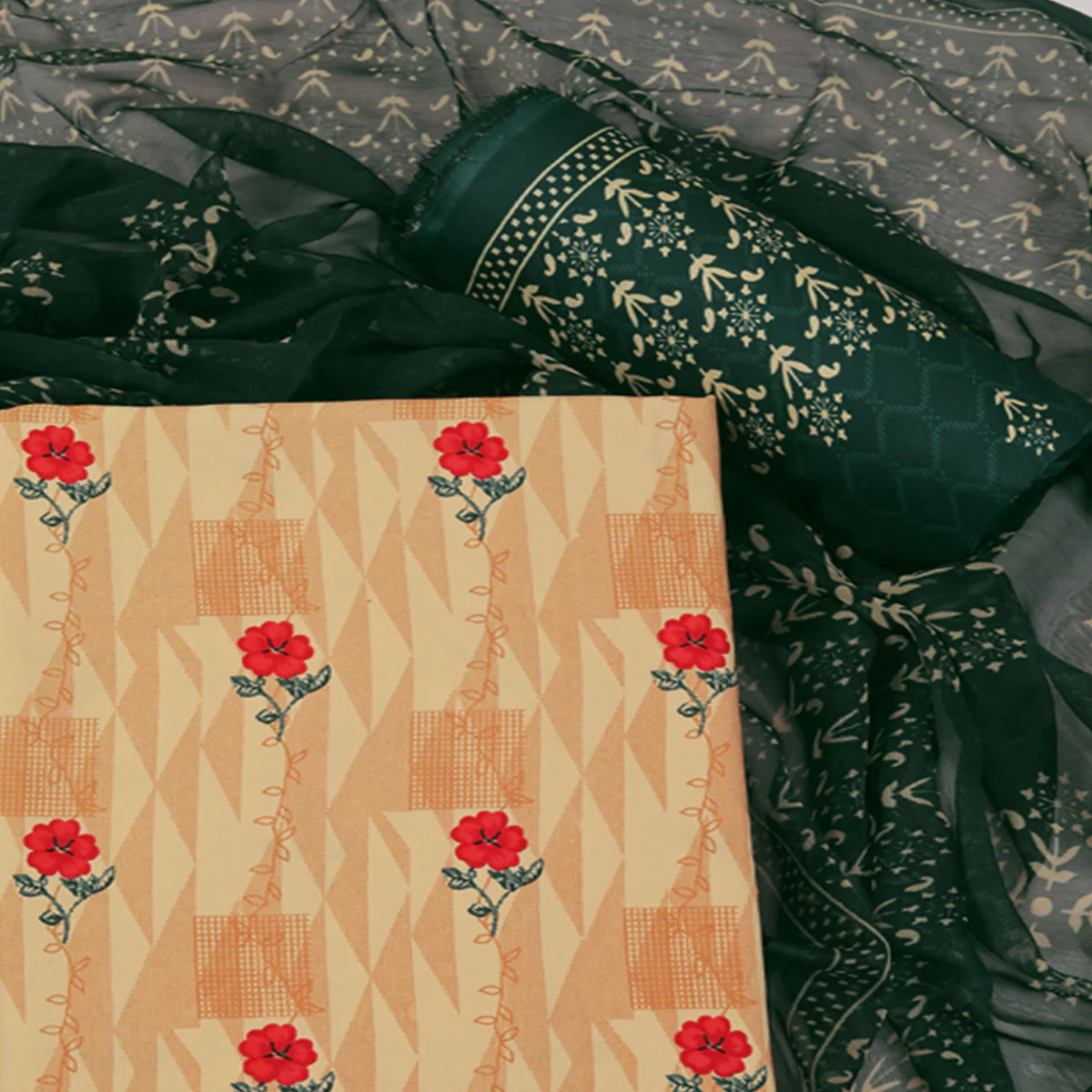 Cream Floral Printed Crepe Dress Material - Image 2