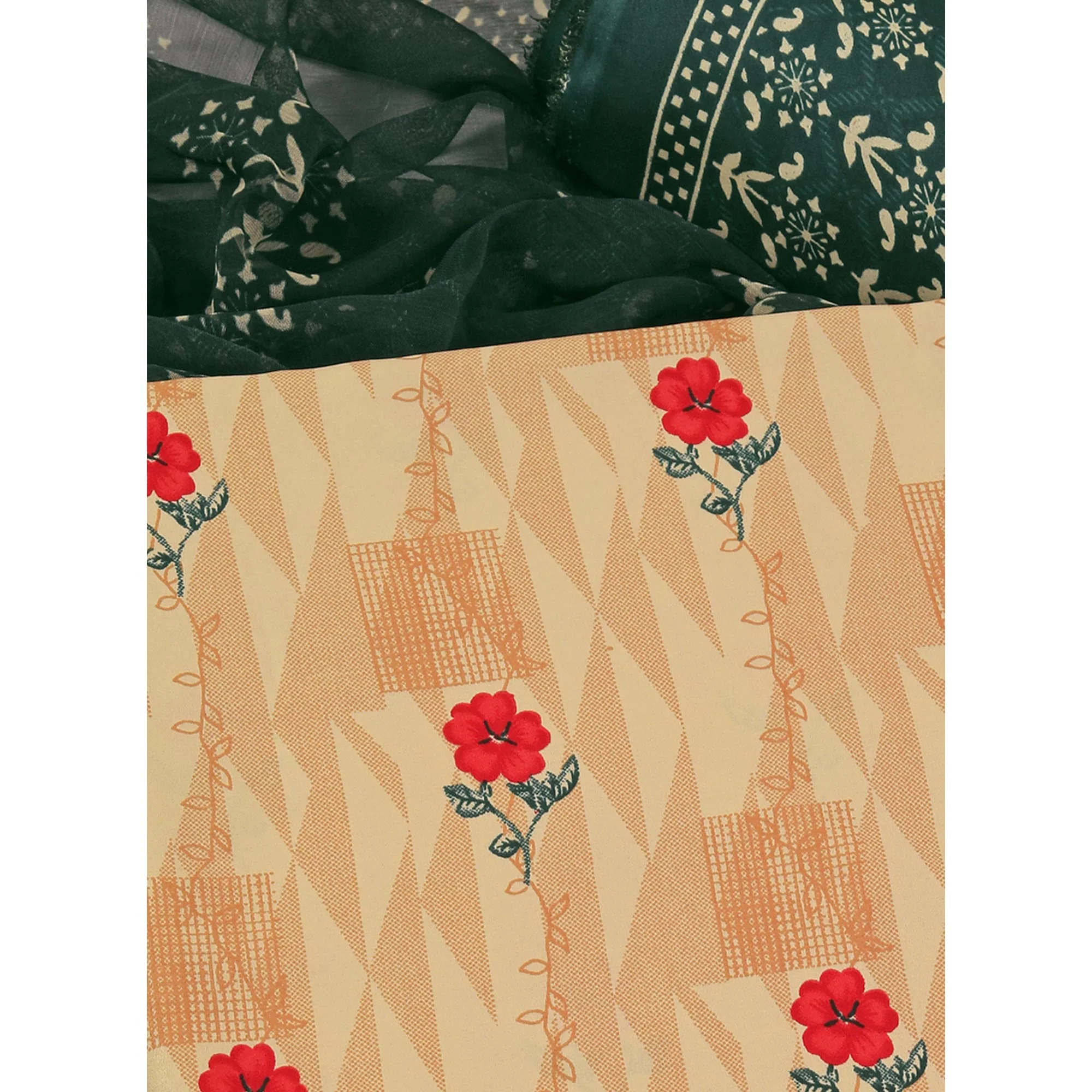 Cream Floral Printed Crepe Dress Material - Image 4