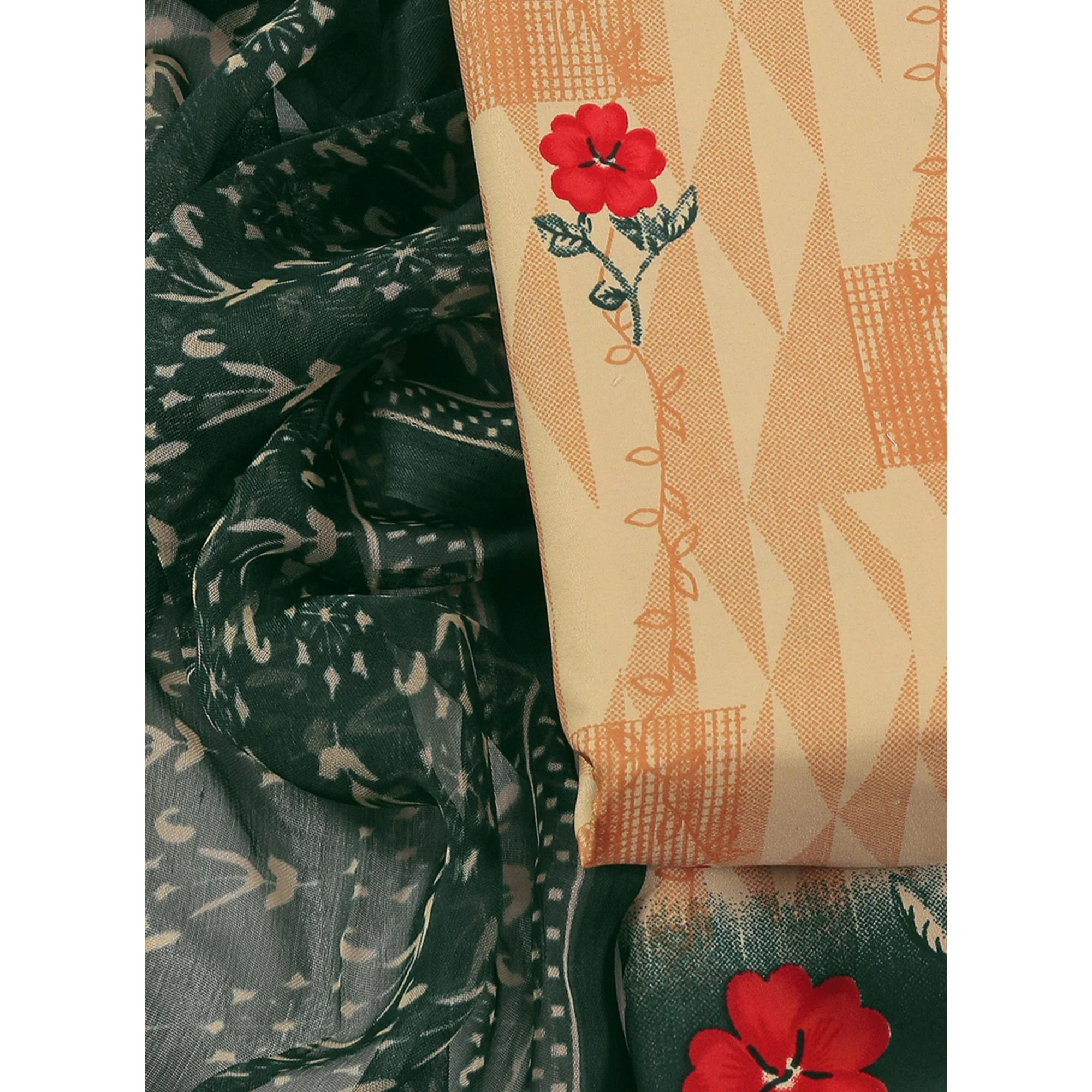 Cream Floral Printed Crepe Dress Material - Image 6